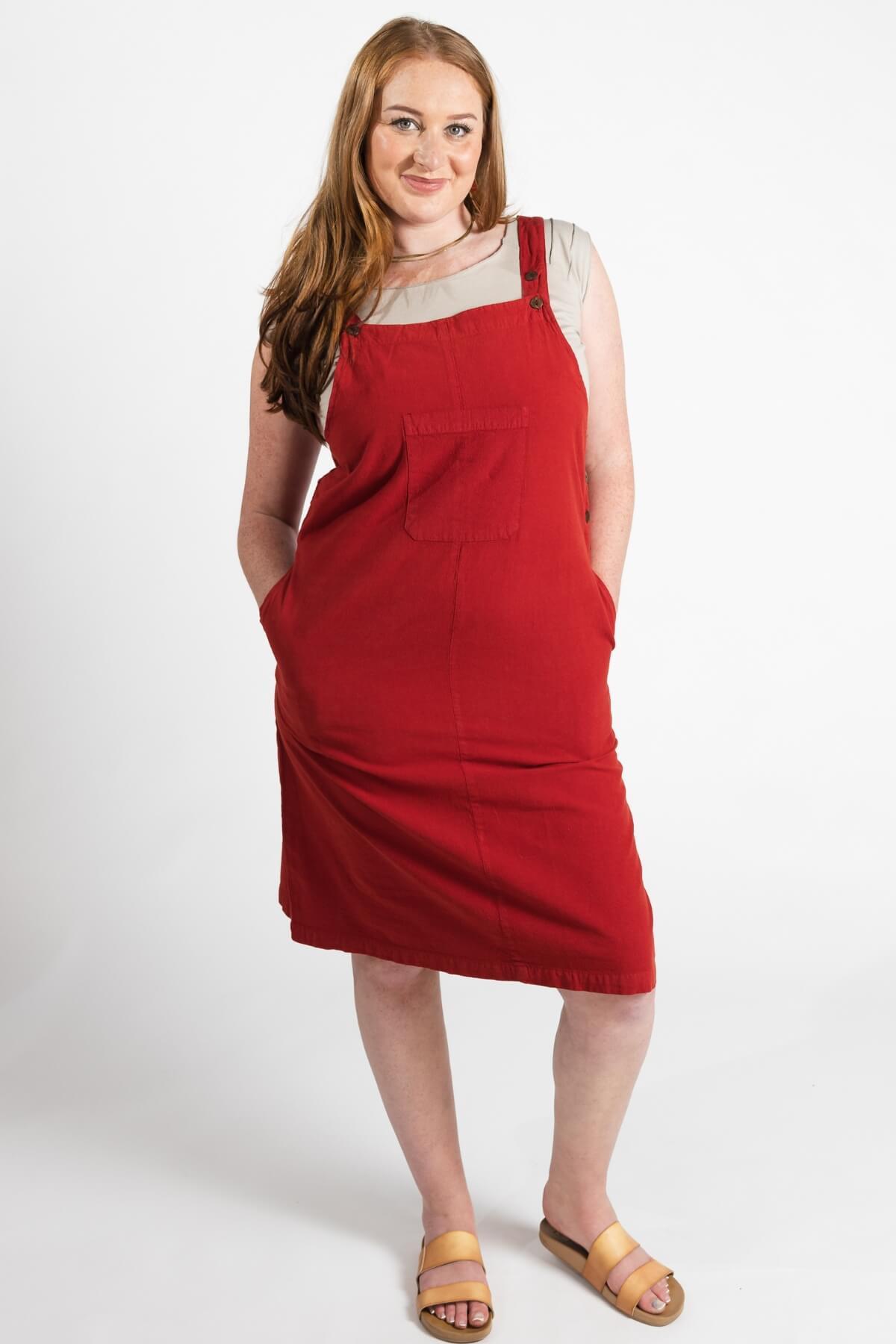 Surya Ethical Cotton 'Ayla' Pinafore made in Nepal - Rust