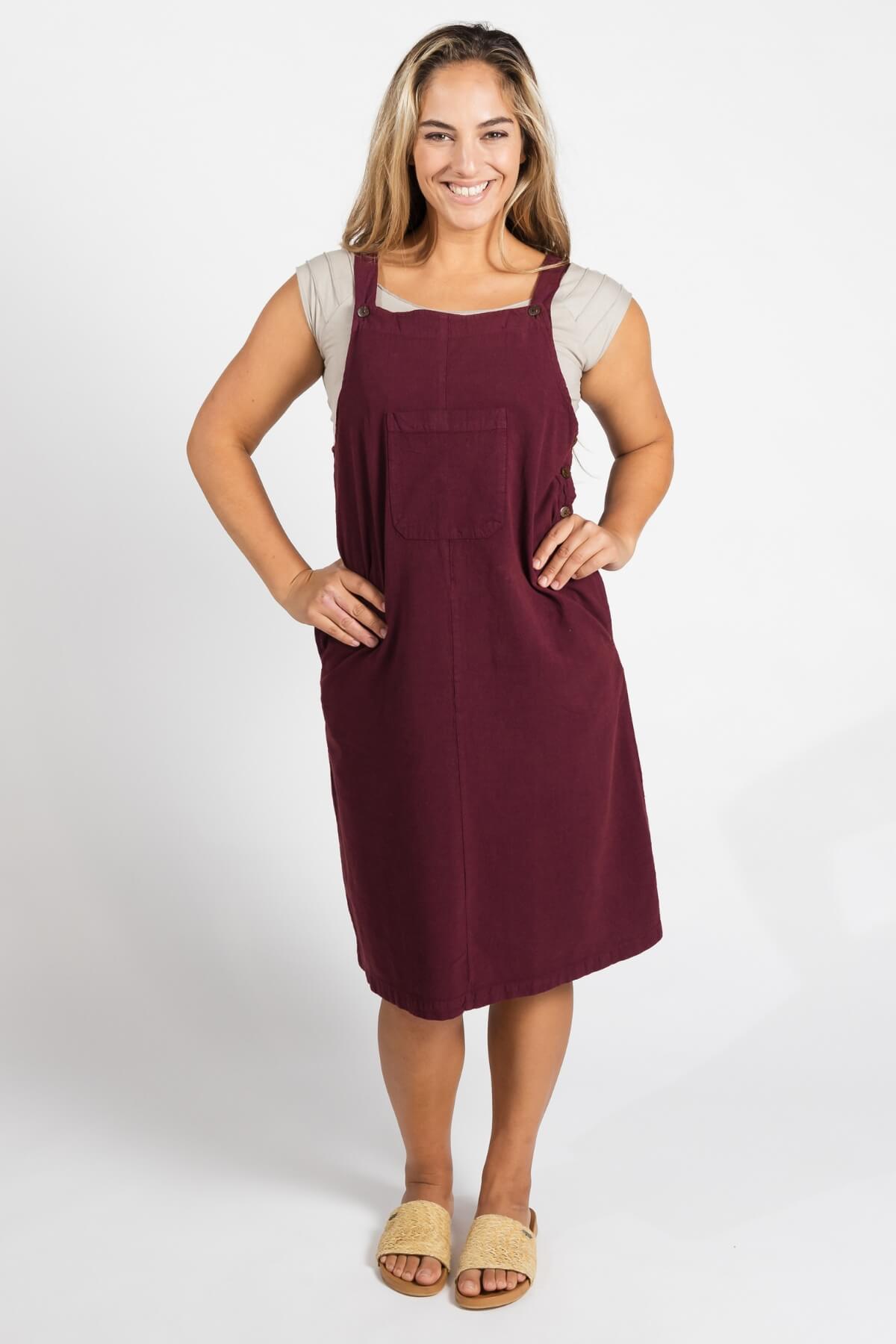 Surya Ethical Cotton 'Ayla' Pinafore made in Nepal - Wine