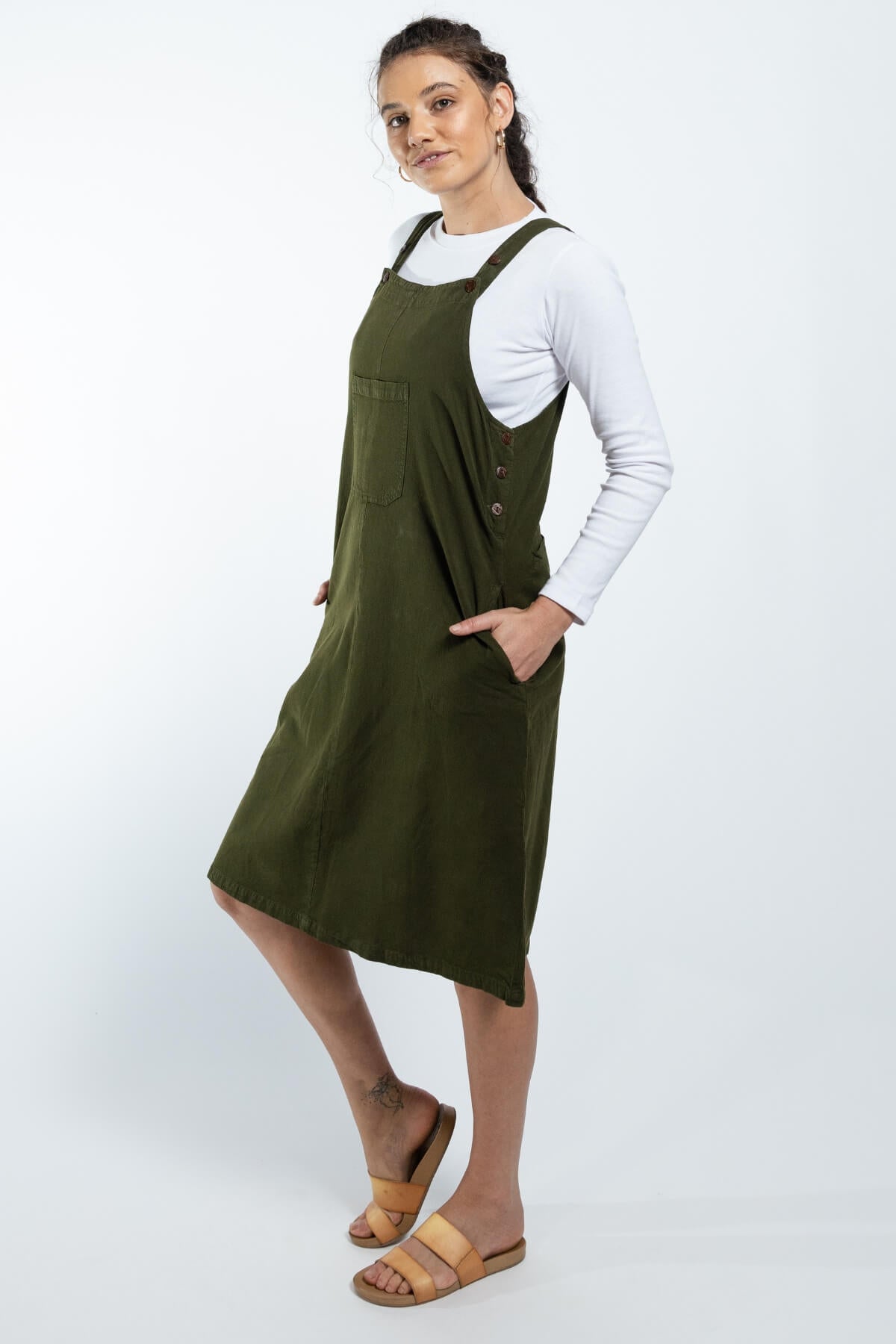 Surya Ethical Cotton 'Ayla' Pinafore made in Nepal - left side view