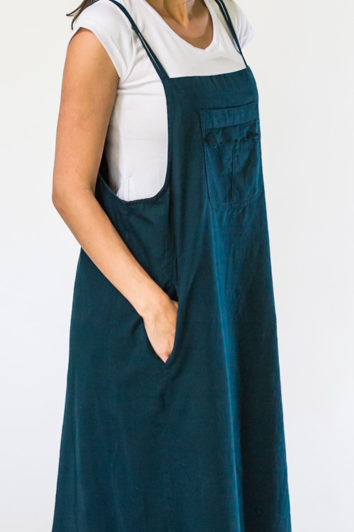 Surya Ethical Cotton 'Sirena' Pinafore from Nepal - pocket detail