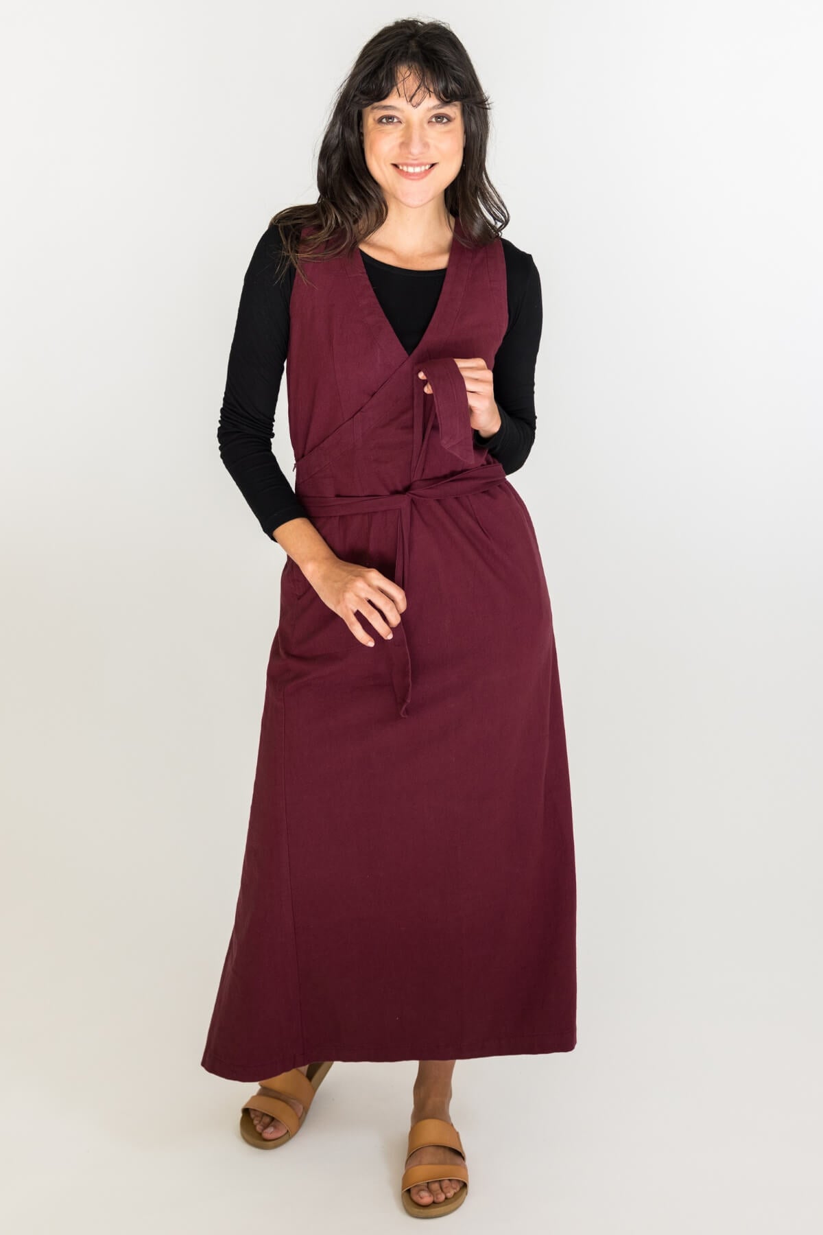 Surya Cotton Tibetan Wrap Dress - wine