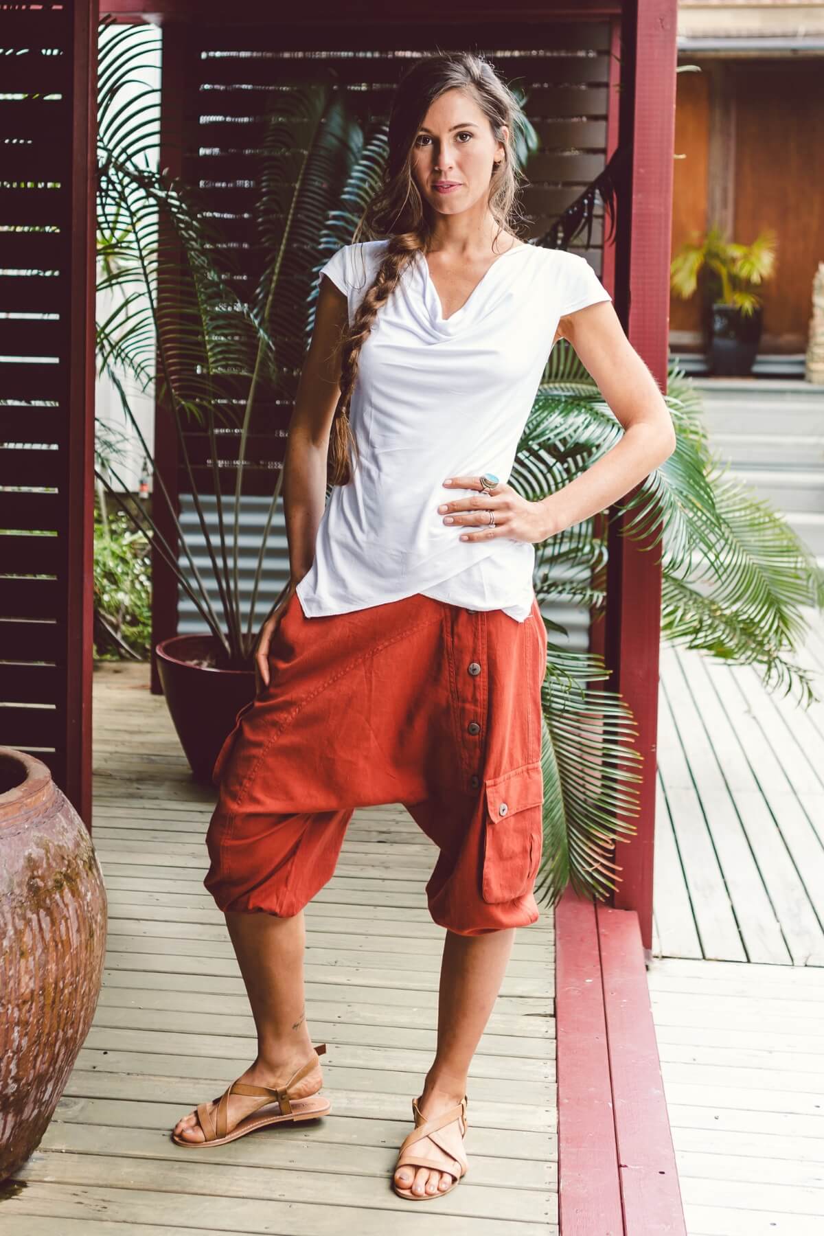 Surya Cotton Drop Crotch Shorts for Women - on location in Huskisson