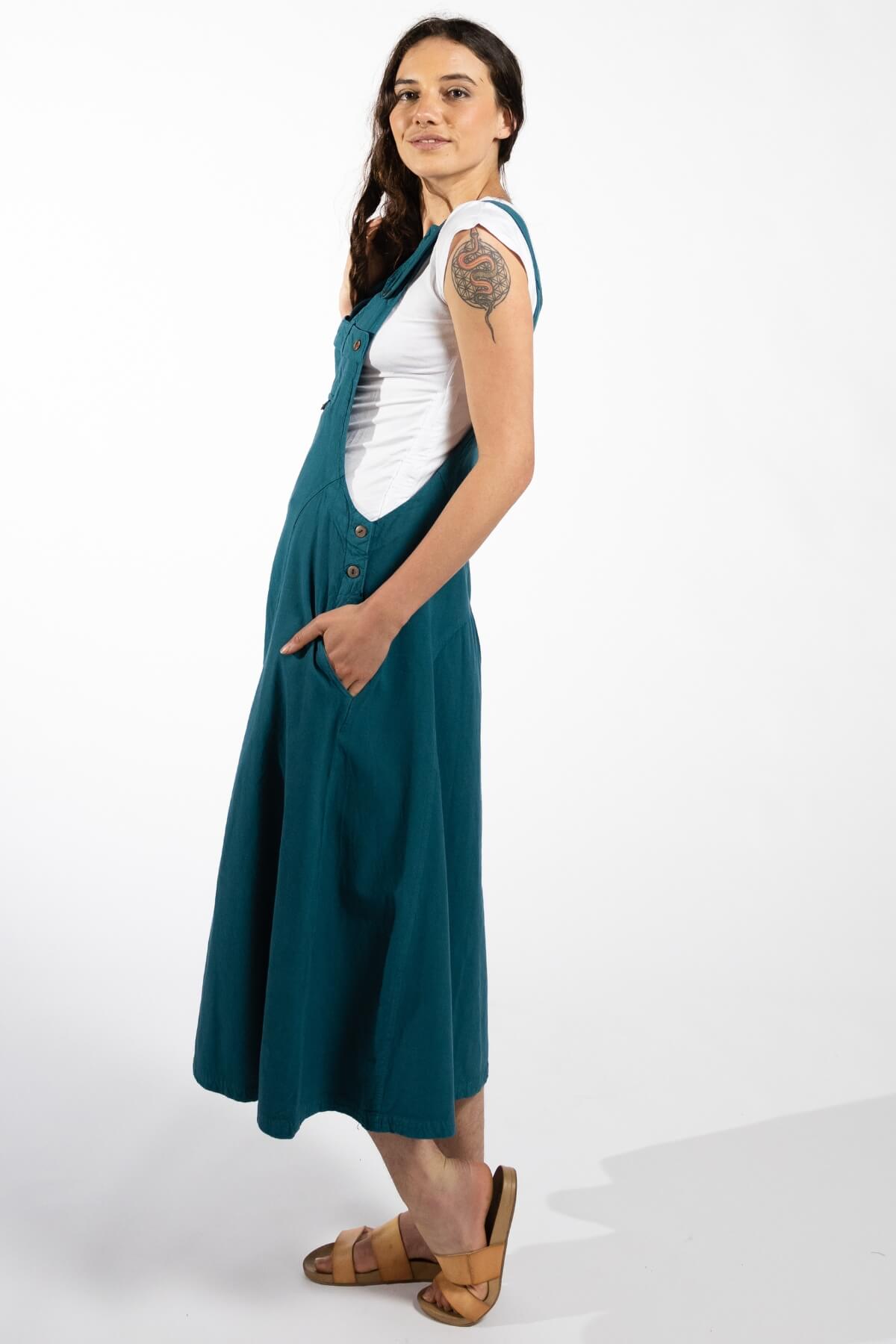 Surya Cotton Dungaree Dress - left side view