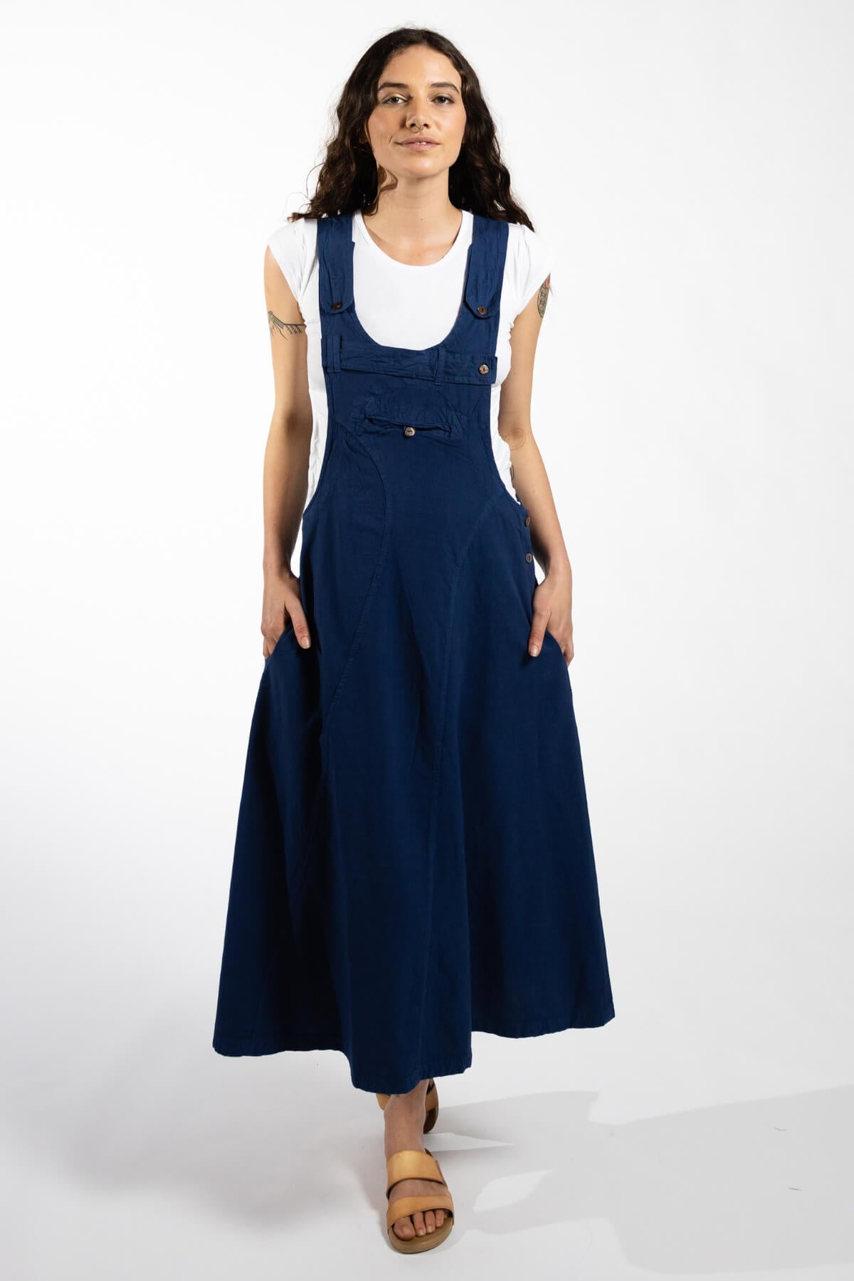 Surya Ethical Cotton Dungaree Dress - flattering silhouette