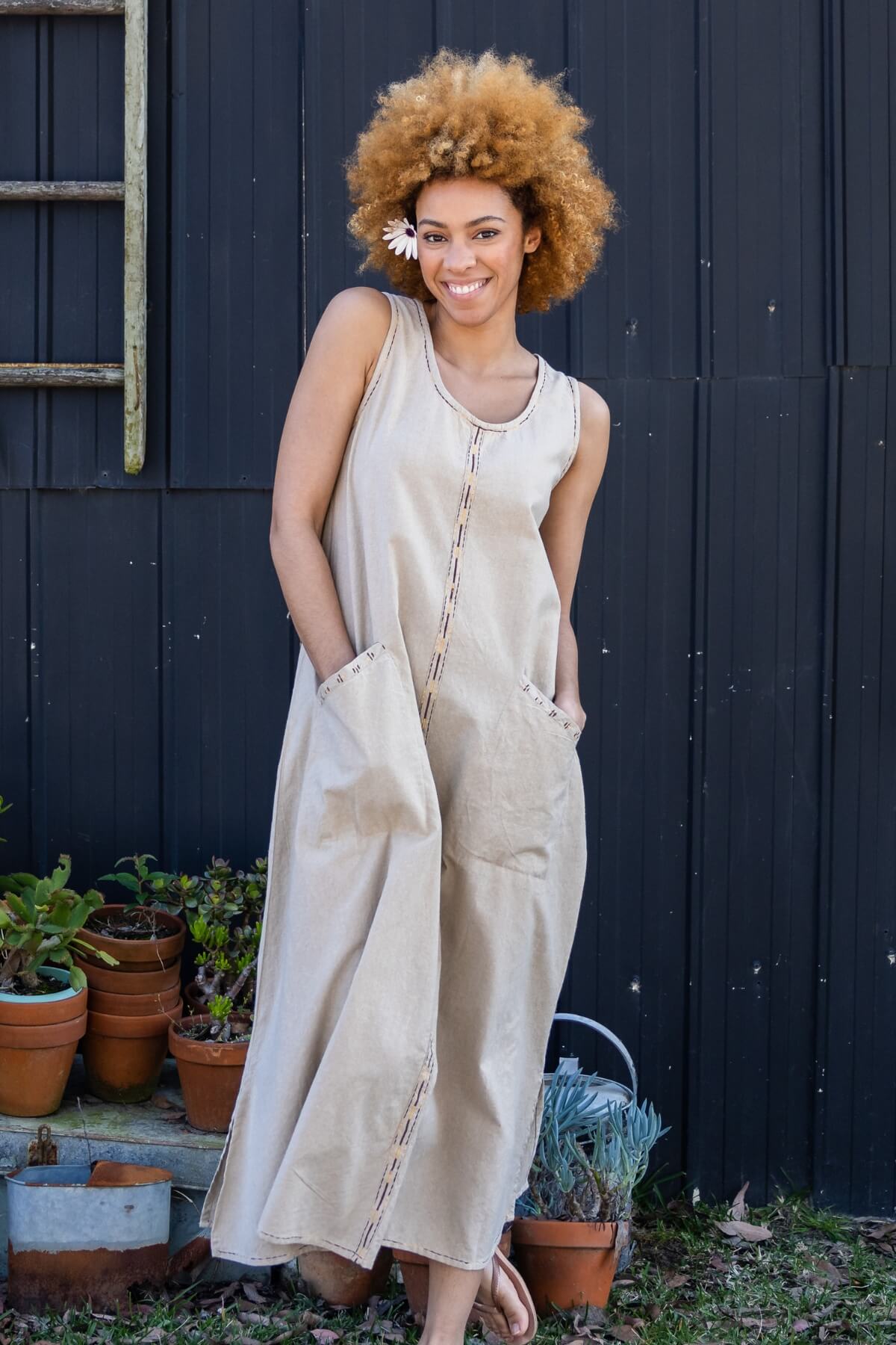 Surya Embroidered Cotton 'Calliope' Dress - Oatmeal