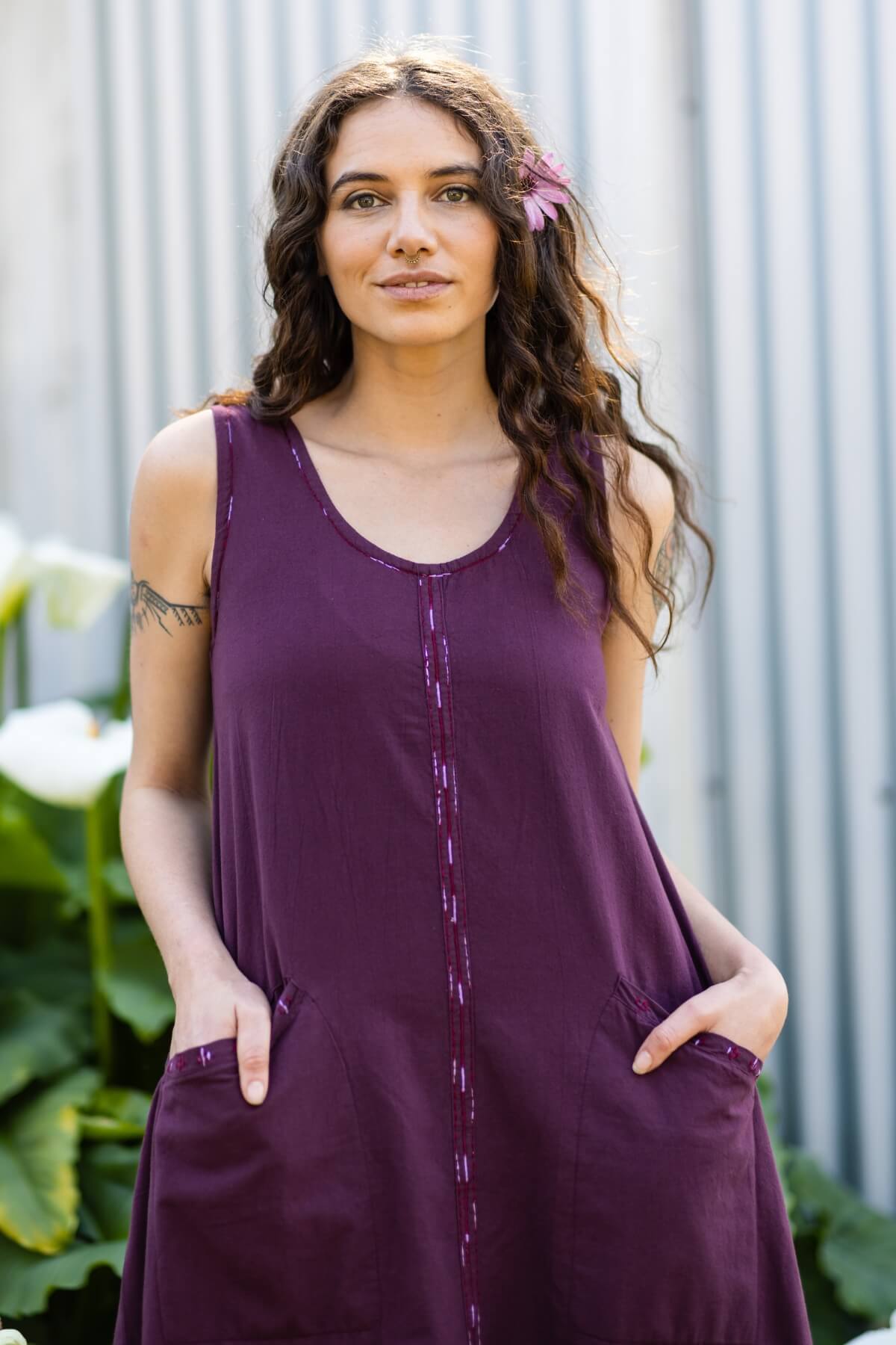 Surya Embroidered Cotton 'Calliope' Dress - two large front pockets