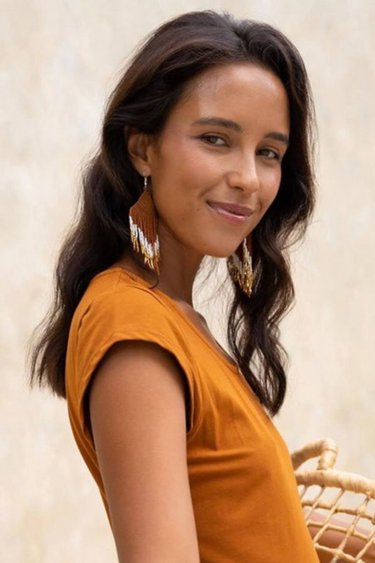 Ethically made Glass Bead Earrings - Egyptian Gold