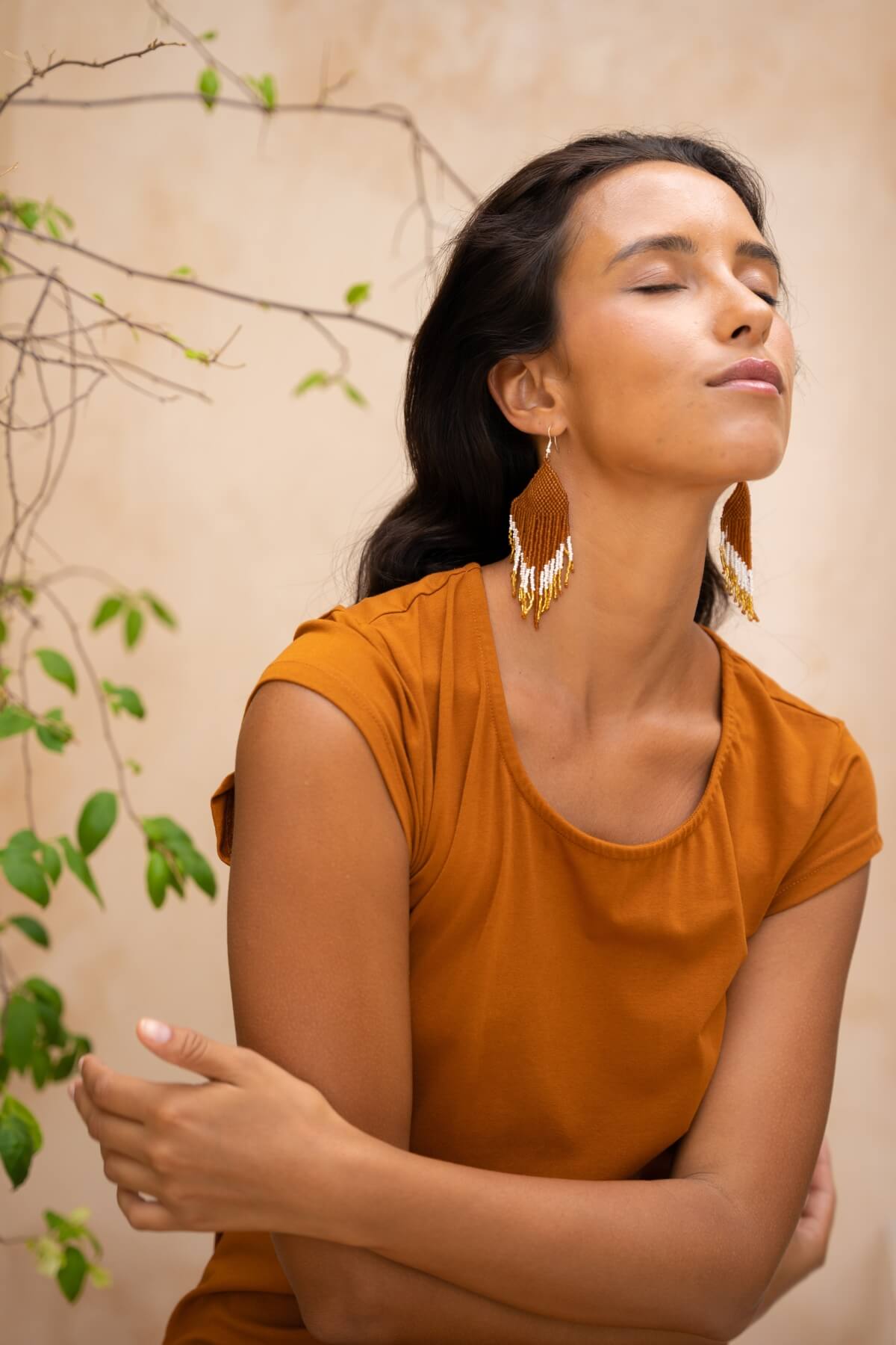 Surya Ethically handmade Glass Bead Earrings - Egyptian Gold