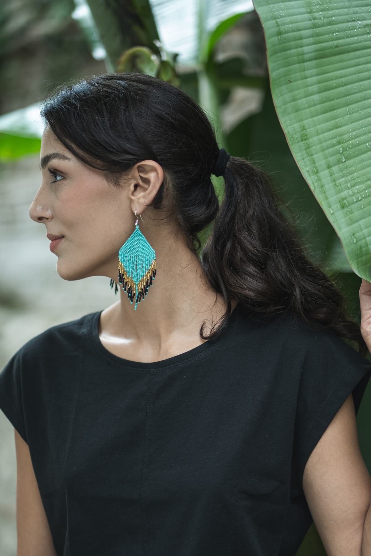Surya Ethical Glass Bead Earrings - Maldives Blue Colour