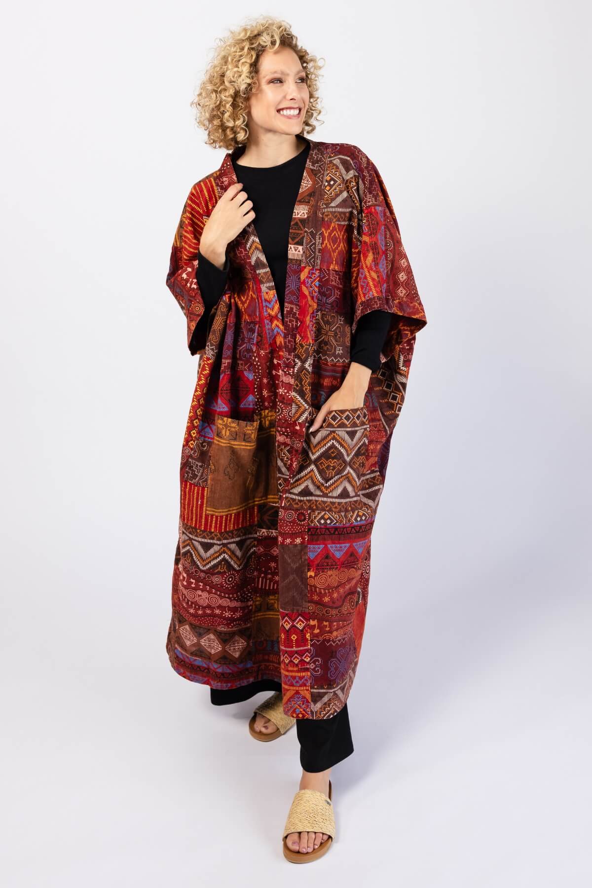 Surya Cotton Patch Duster Jacket - two large hip pockets