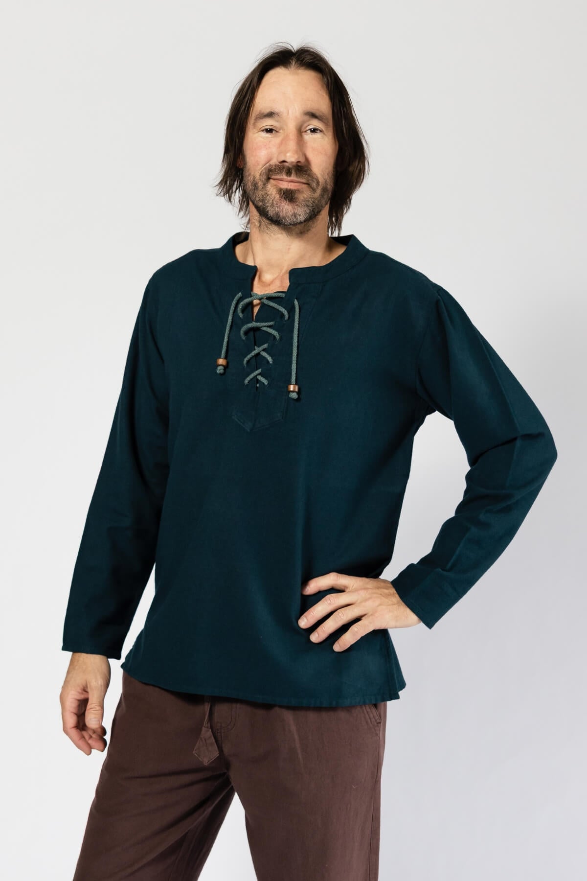 Surya Cotton Shirts for men made in Nepal - with tie-up rope neckline