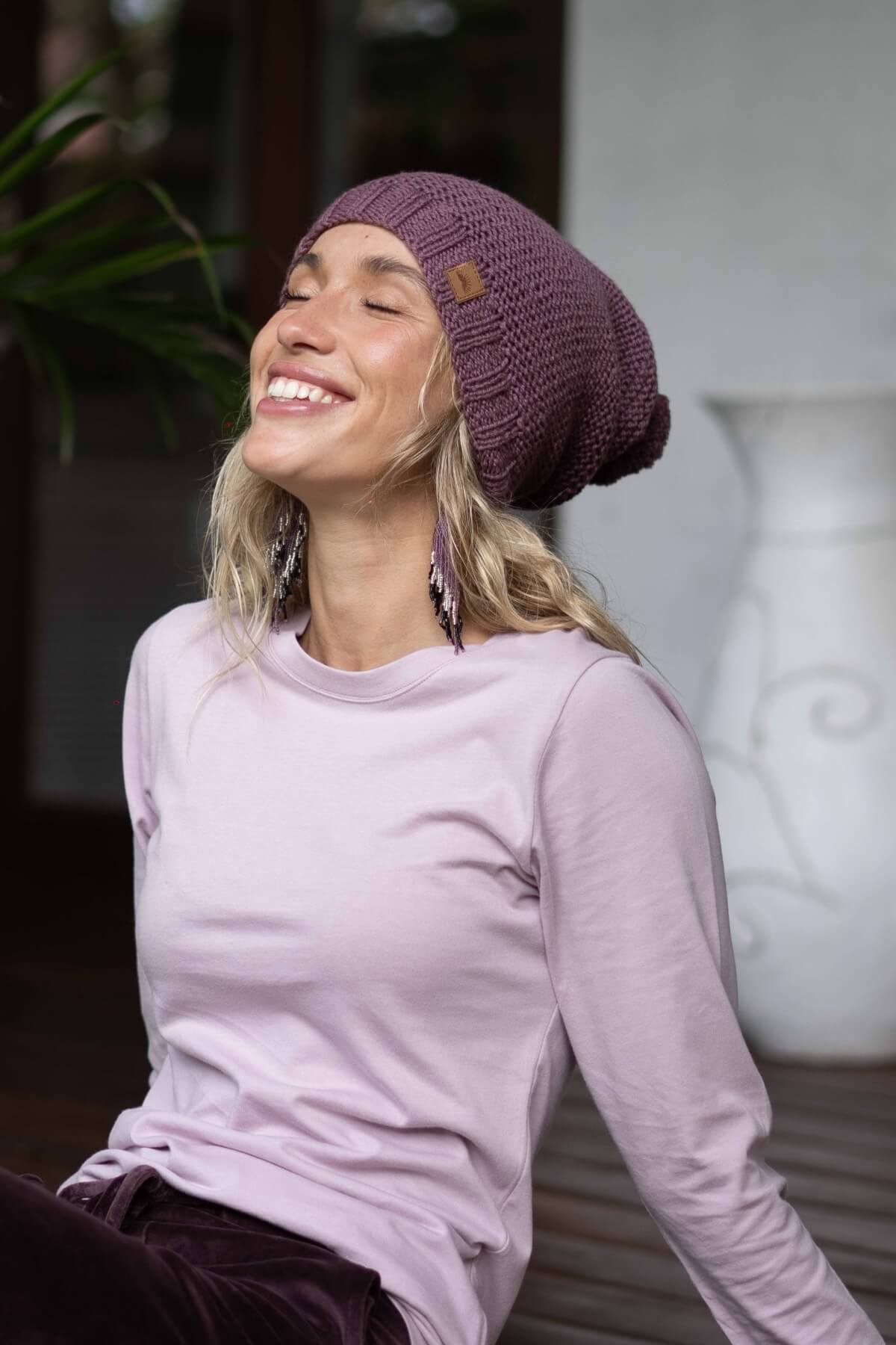 Surya Merino Wool Oversized Beanies for Women - purple colour