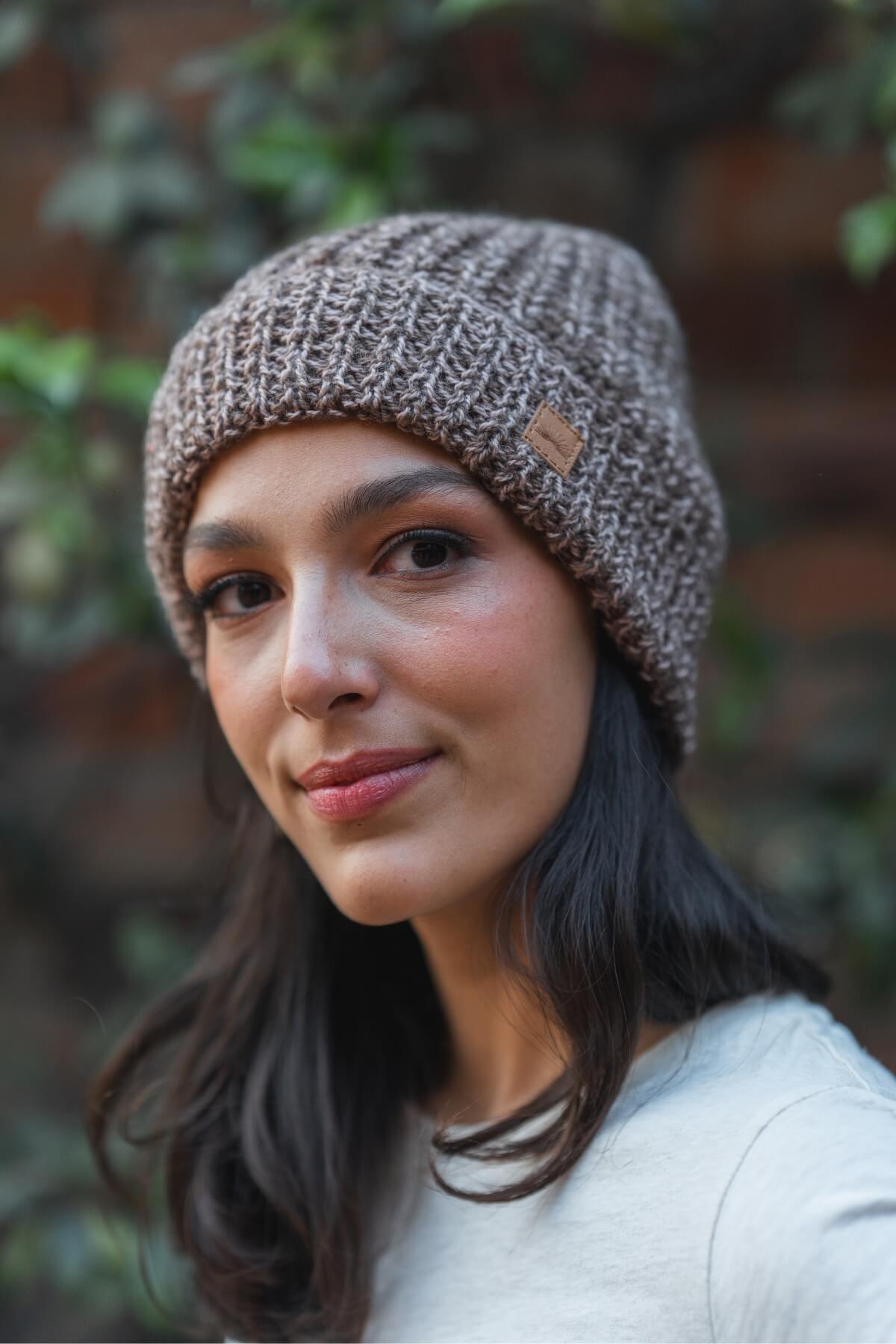 Surya Ethical Merino Wool 'Cuffed' Beanie from Nepal - Chocolate