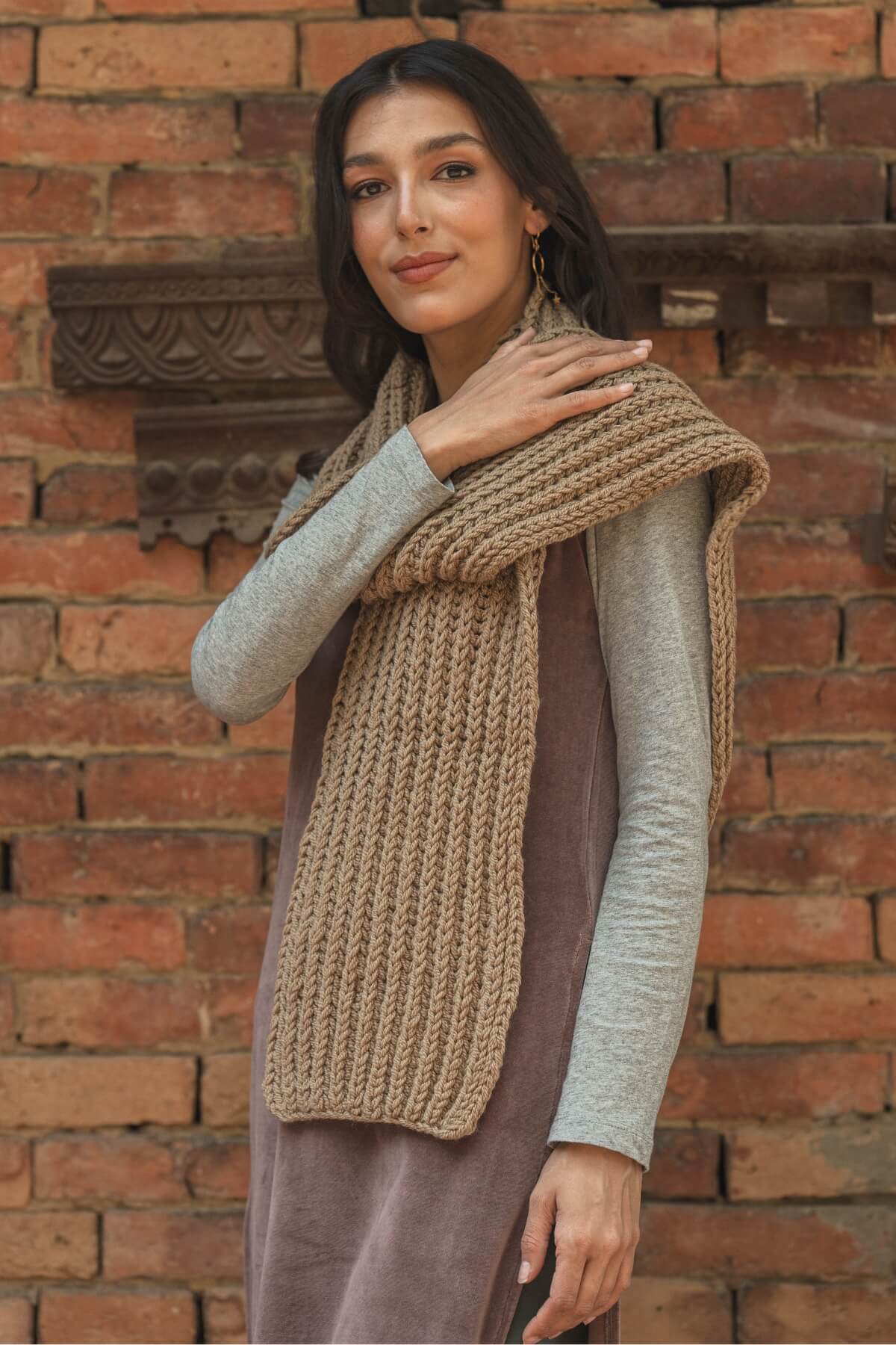 Merino Wool Knitted Scarf for Women -Ethically made in Nepal