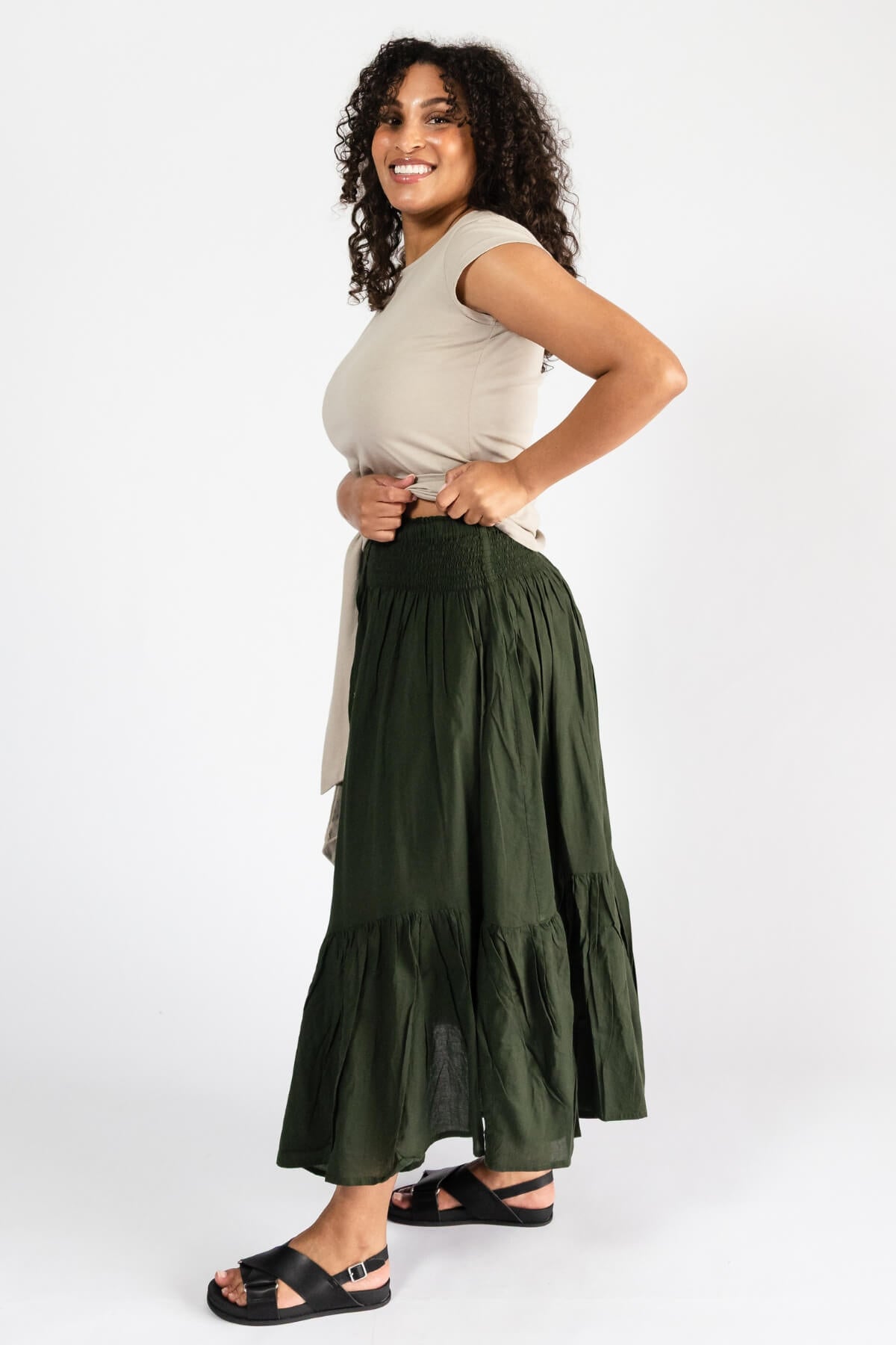 Surya Crinkle Cotton Skirt for Women - comfortable shirred waistband