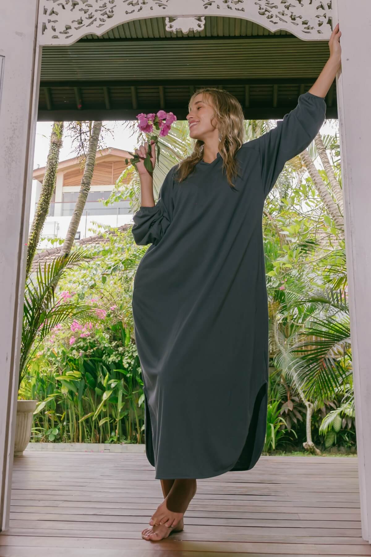 Relaxed fit organic cotton kaftan dress - generous sized flatting dress
