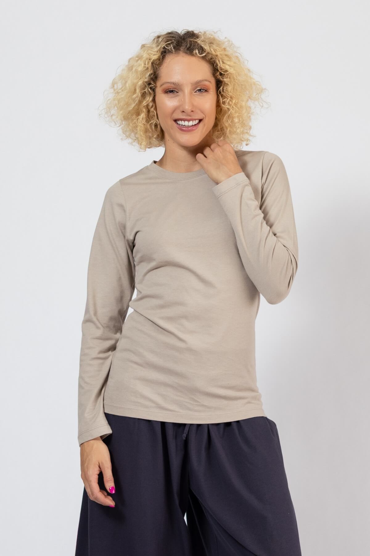 Organic cotton long sleeve top for women - Oyster