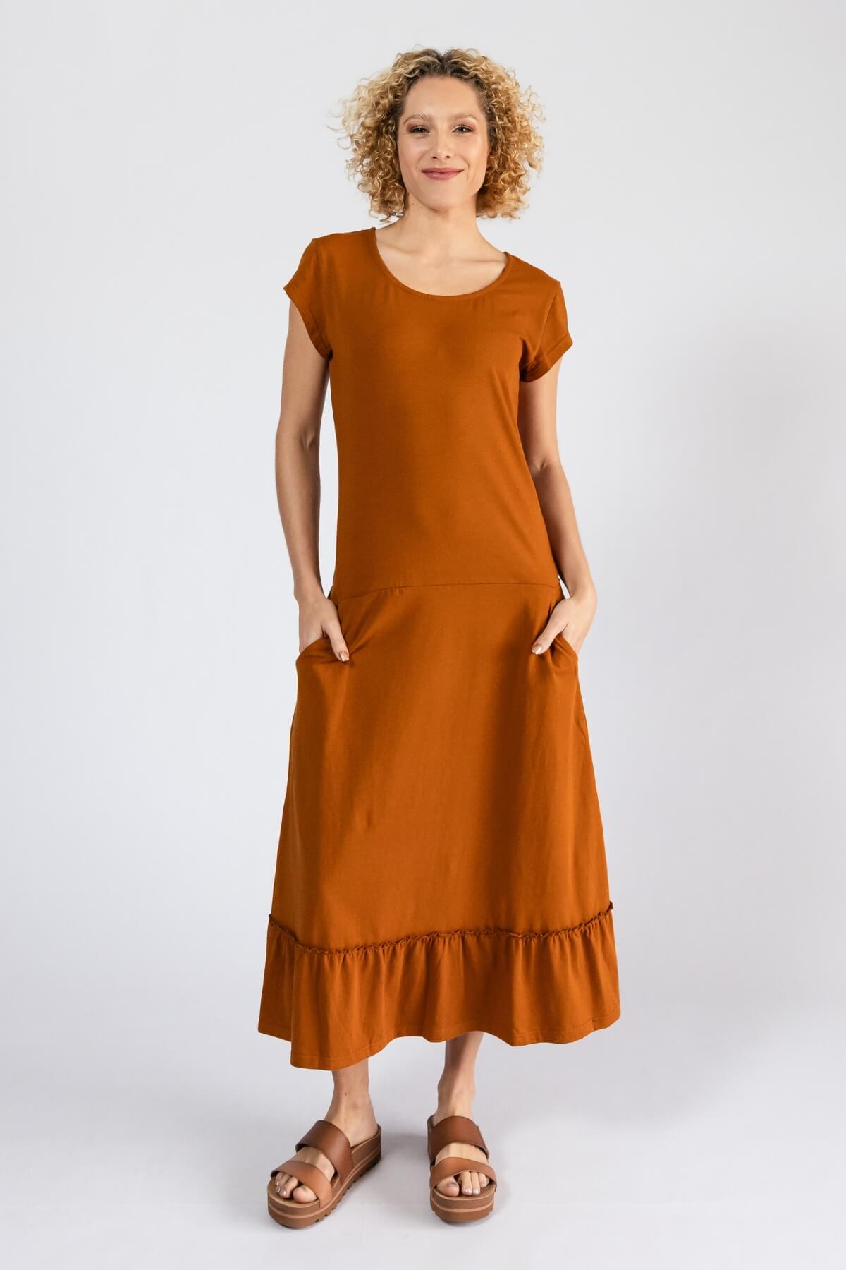 Surya Organic Cotton Noumea Midi Dress - Caramel