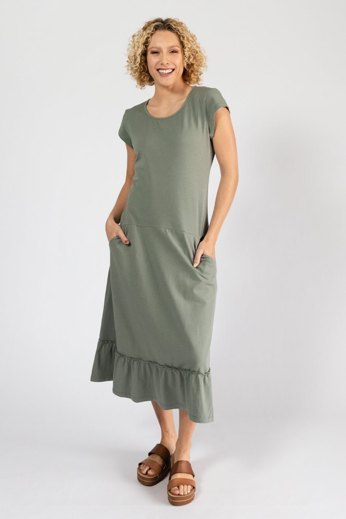 Surya Ethical Organic Cotton Midi Dresses - Ocean Green