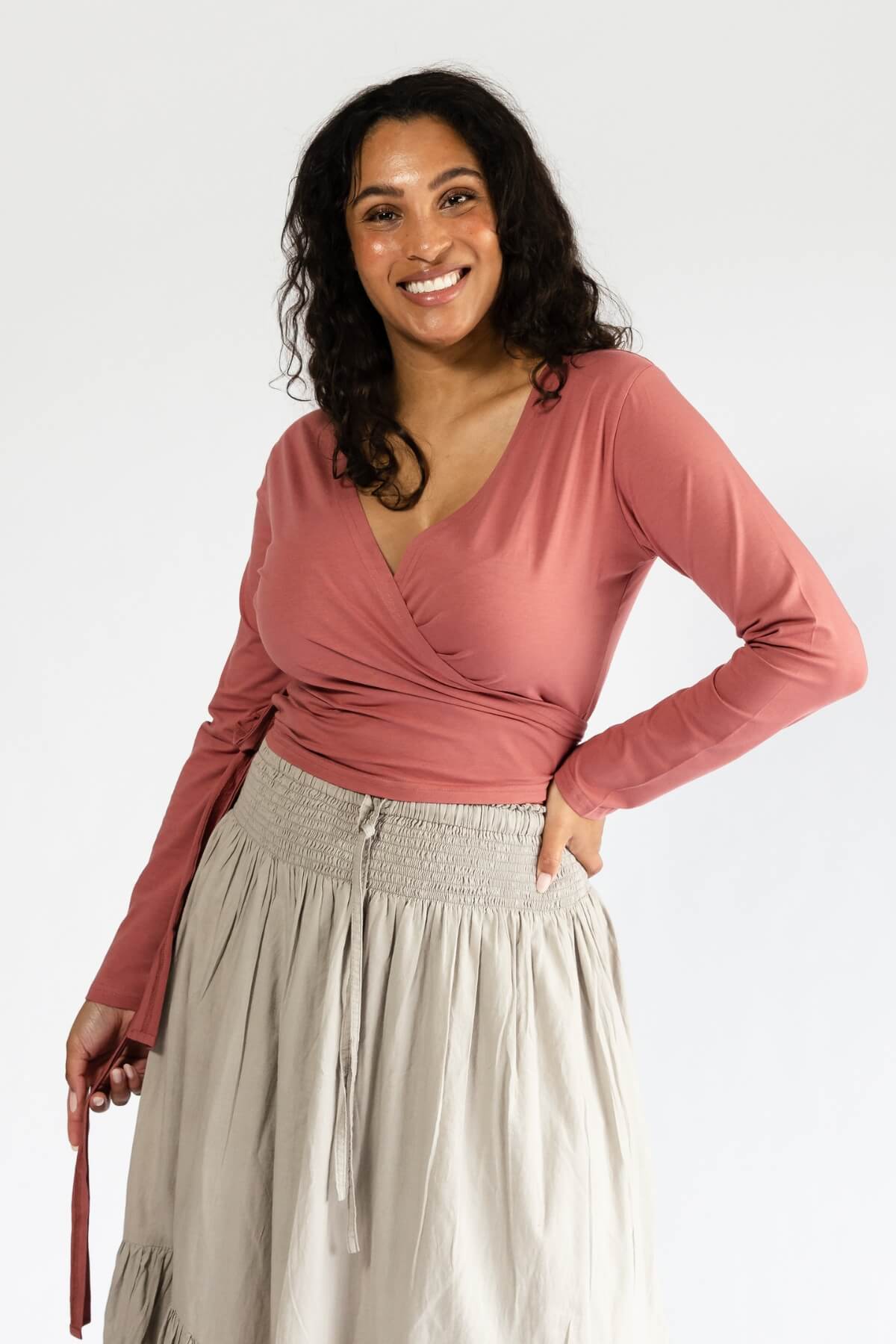 Surya Organic Cotton Long Sleeve Wrap Top - ethically made in Nepal