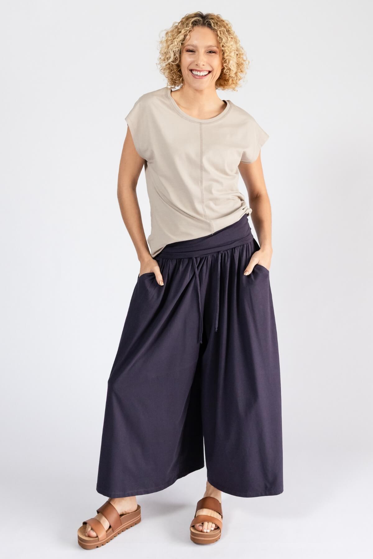 Surya Organic Cotton Palazzo Pants - midnight blue