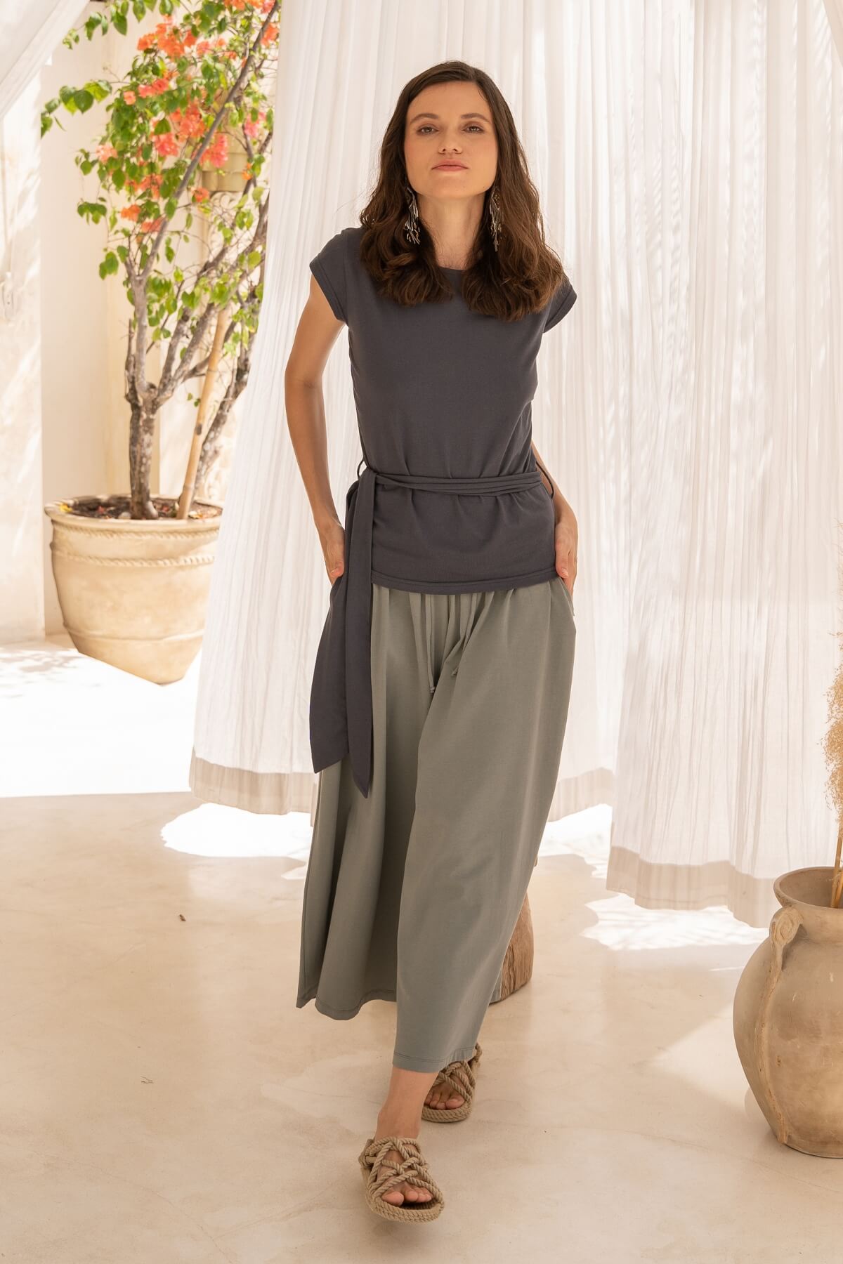 Surya Organic Cotton Palazzo Pants for Women - on location in Bali