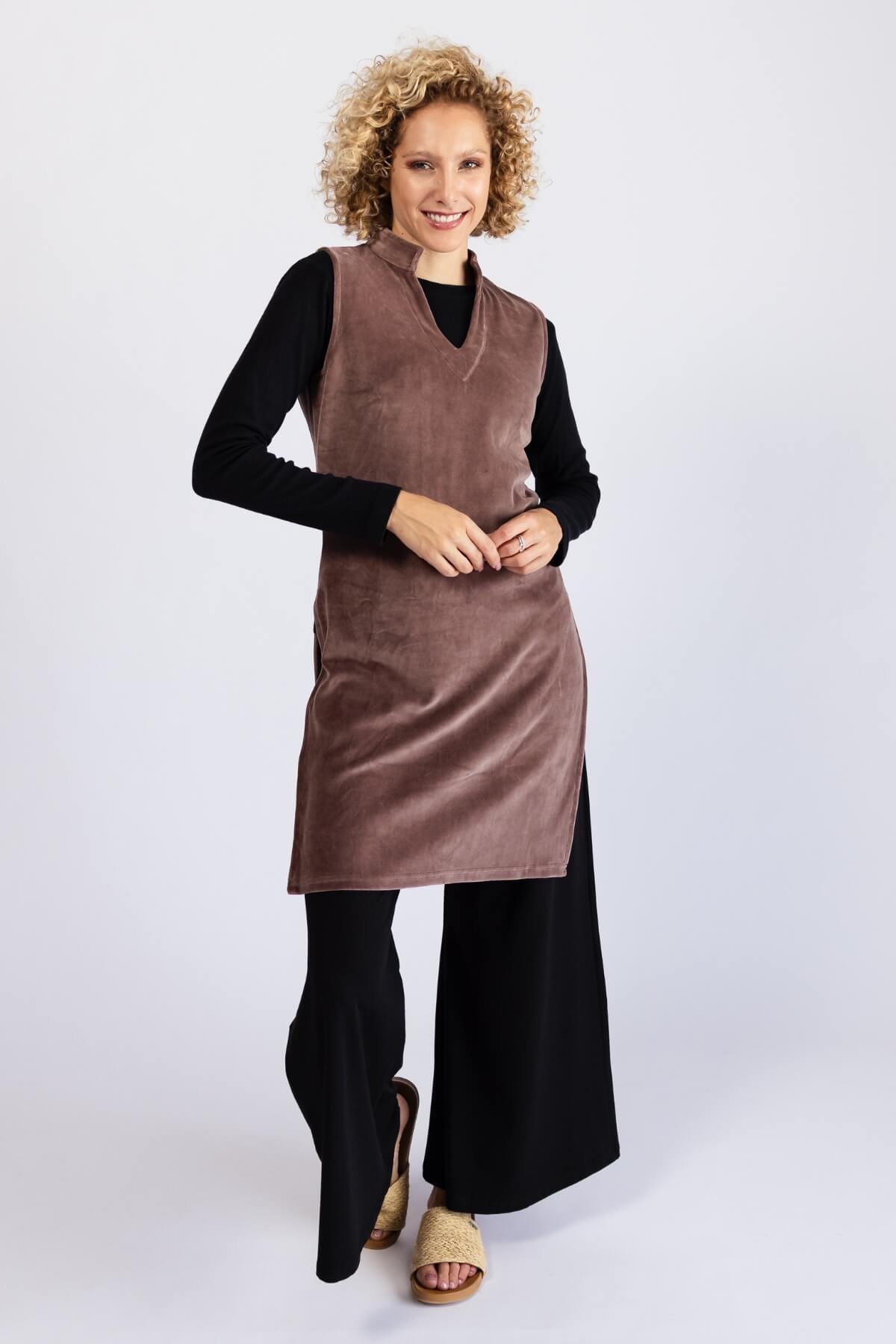 Surya Organic Cotton Velvet Pinafore - long side splits