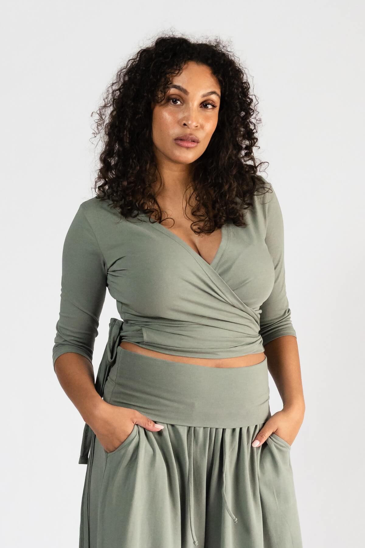 Surya Organic Wrap Top - Sage Colour