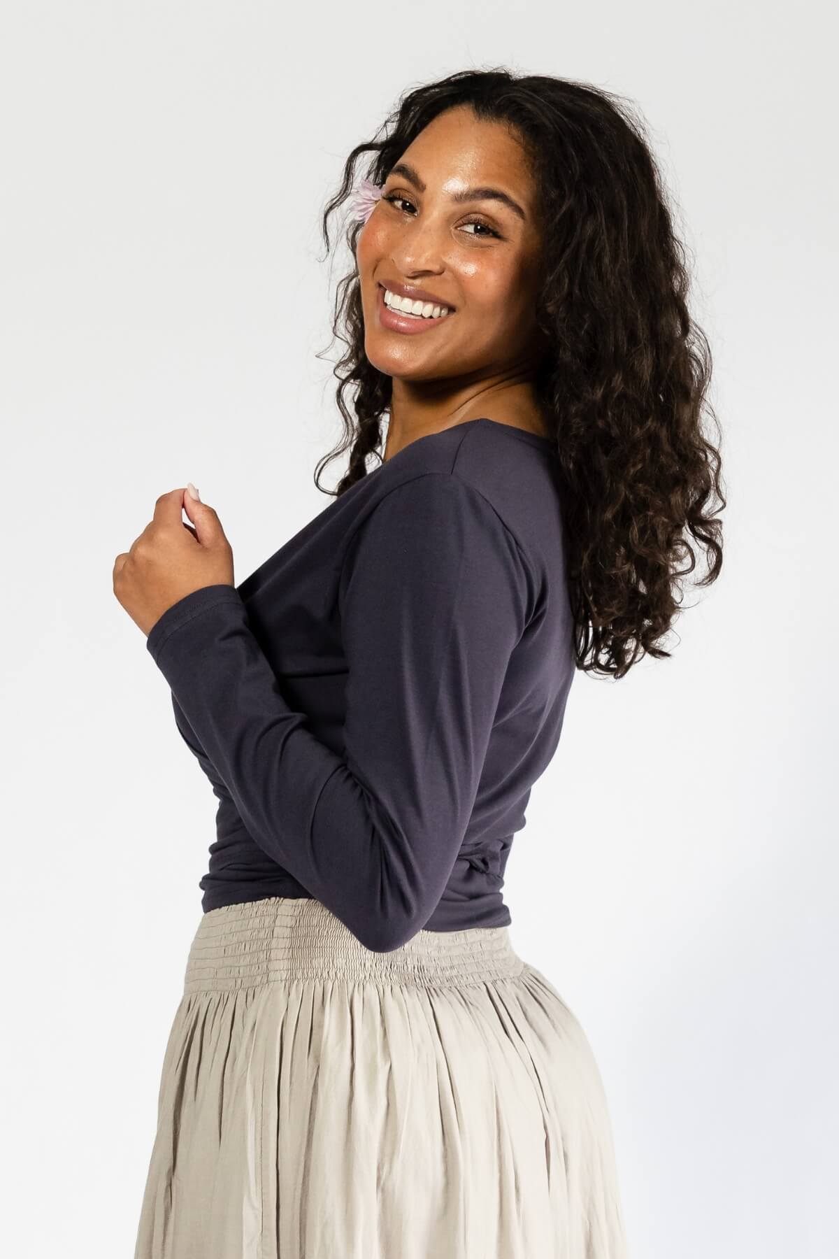 Surya Long Sleeve Organic Wrap Top - left side view