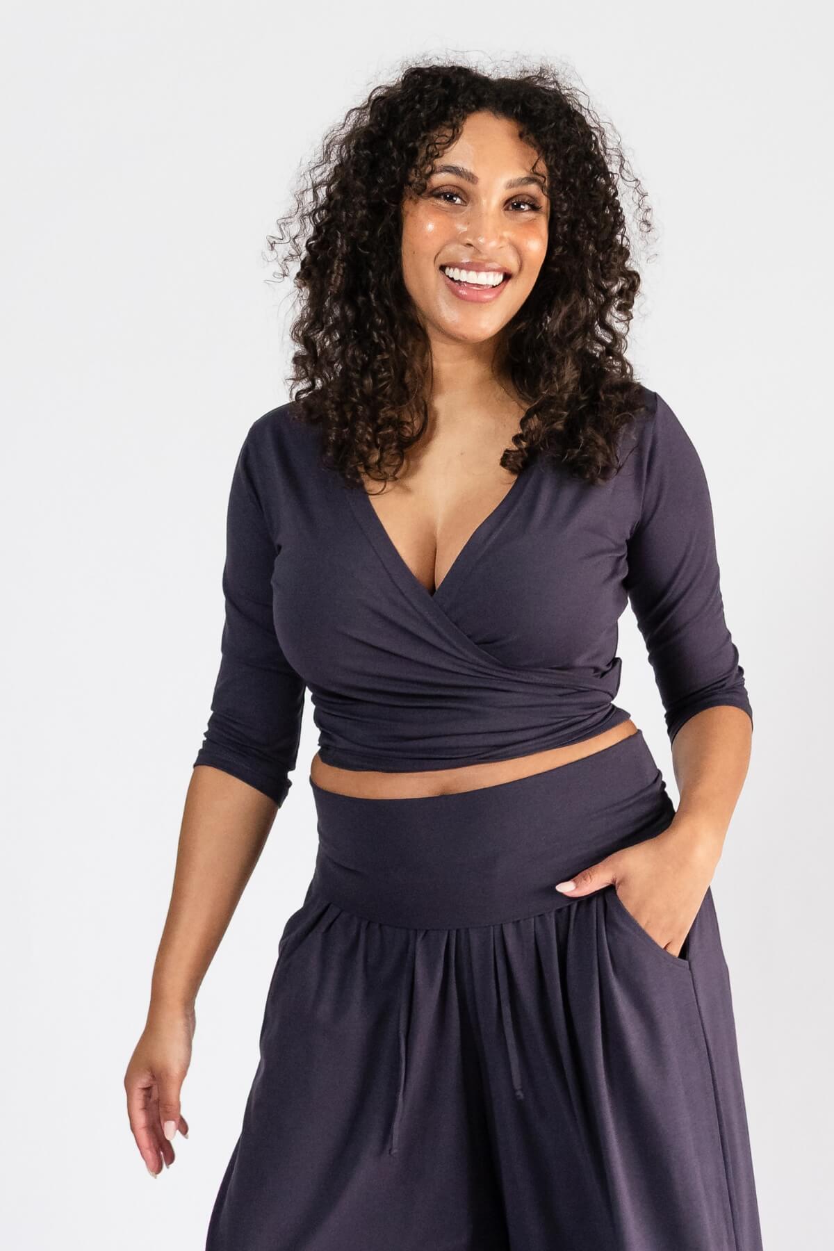 Surya Ethical Organic Wrap Top - three quarter sleeve length