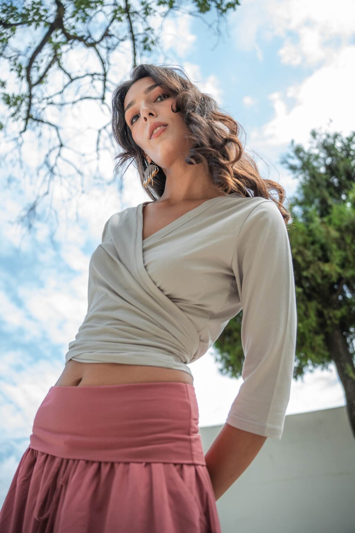 Surya Ethical Organic Wrap Top - on location in Nepal