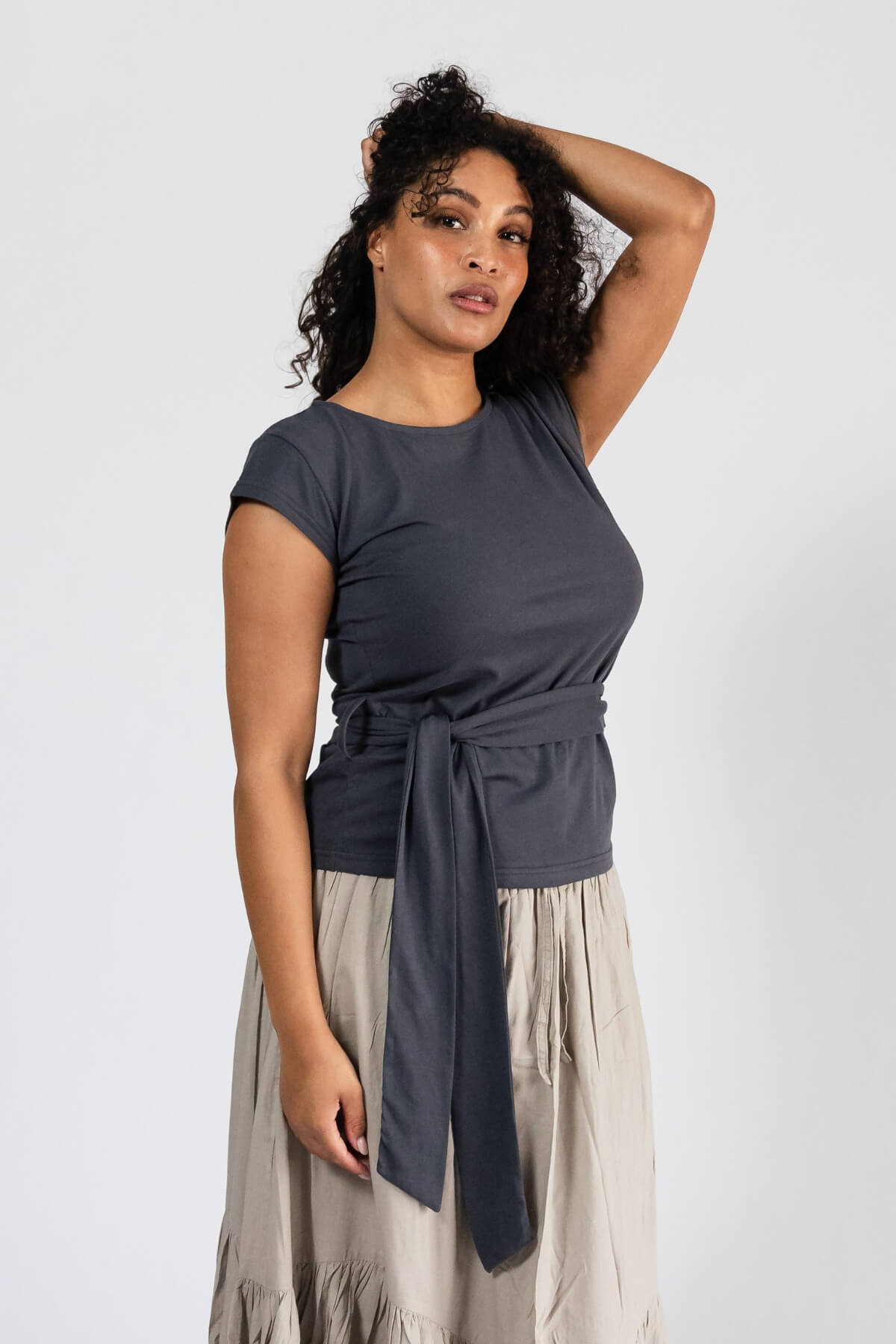 Organic Cotton Capped Sleeve Top for Women - right side view