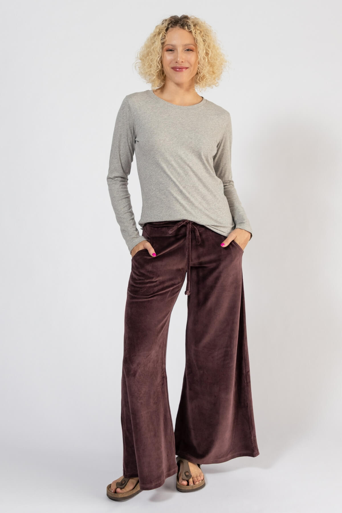 Organic Velvet Palazzo Pants - Cocoa Colour