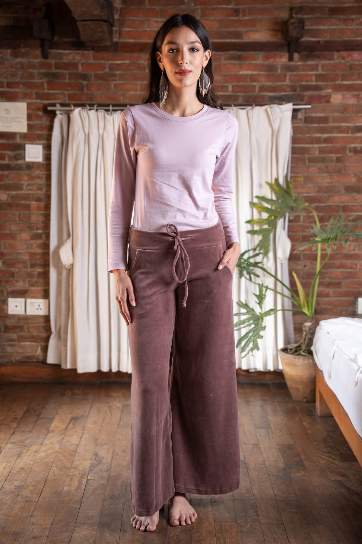 Organic Velvet Palazzo Pants for Women - on location in Nepal