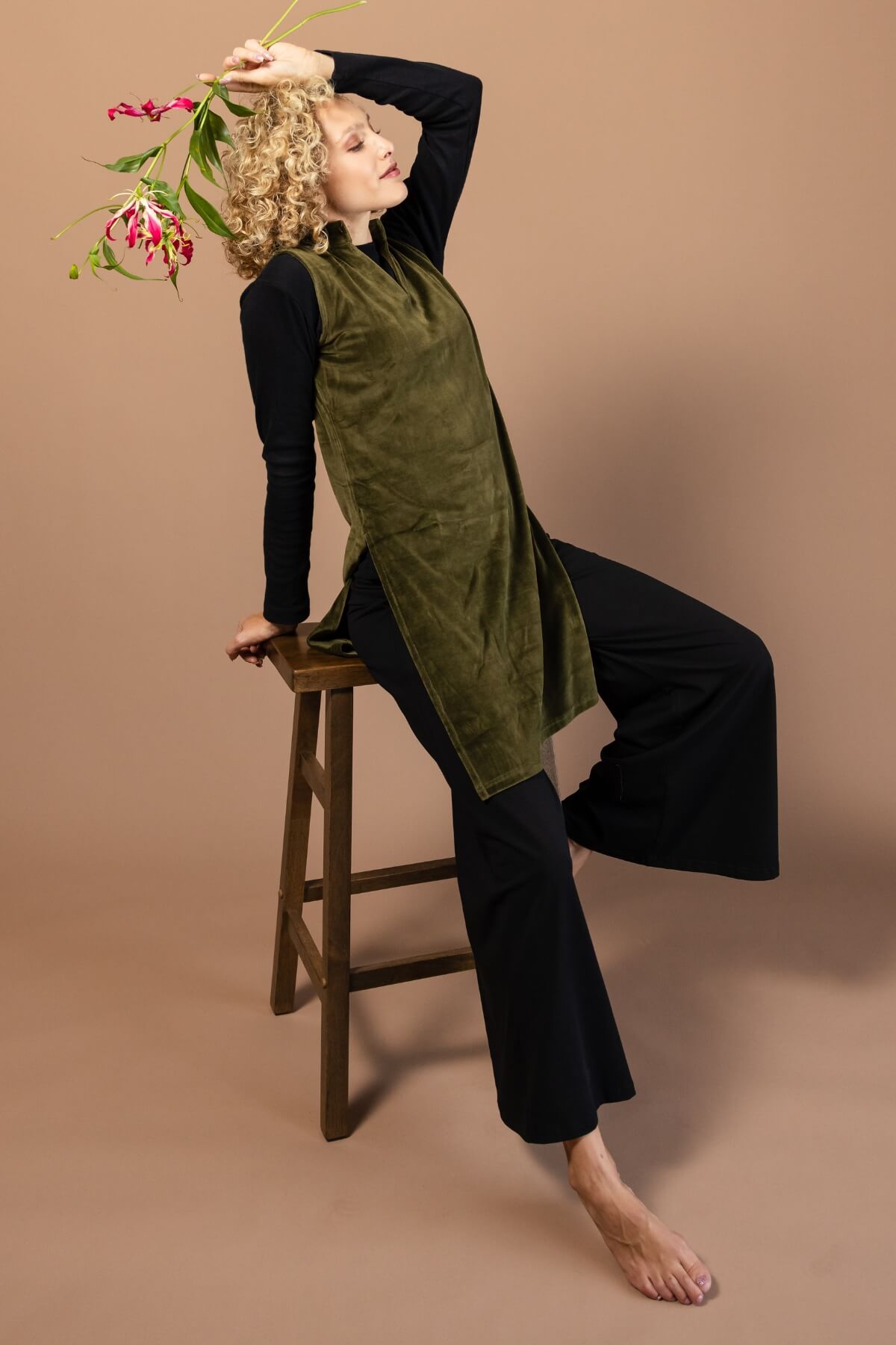 Surya Organic Cotton Velvet Pinafore - long side splits