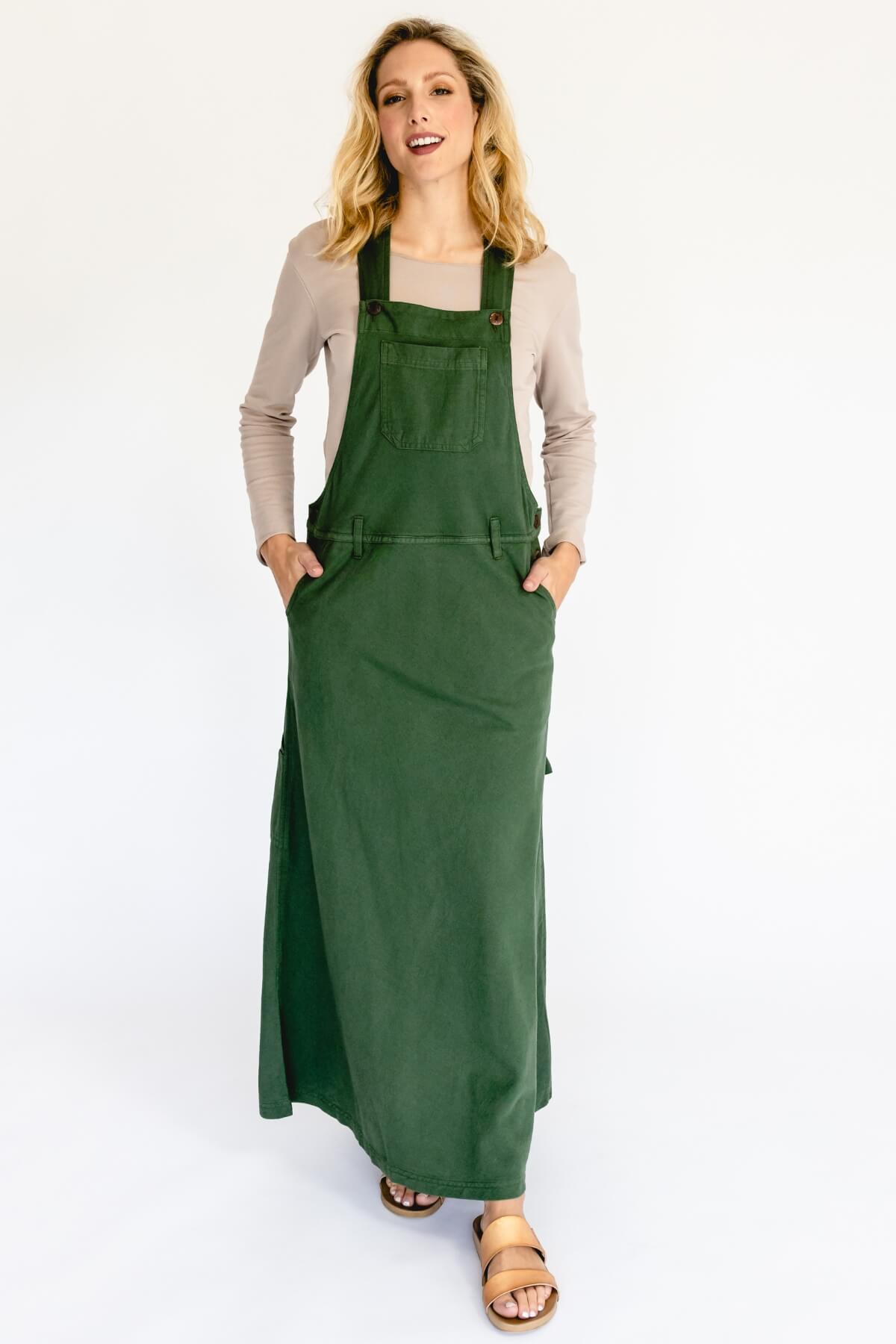 Surya Ethical Cotton Overall Maxi Dress from Nepal - Green