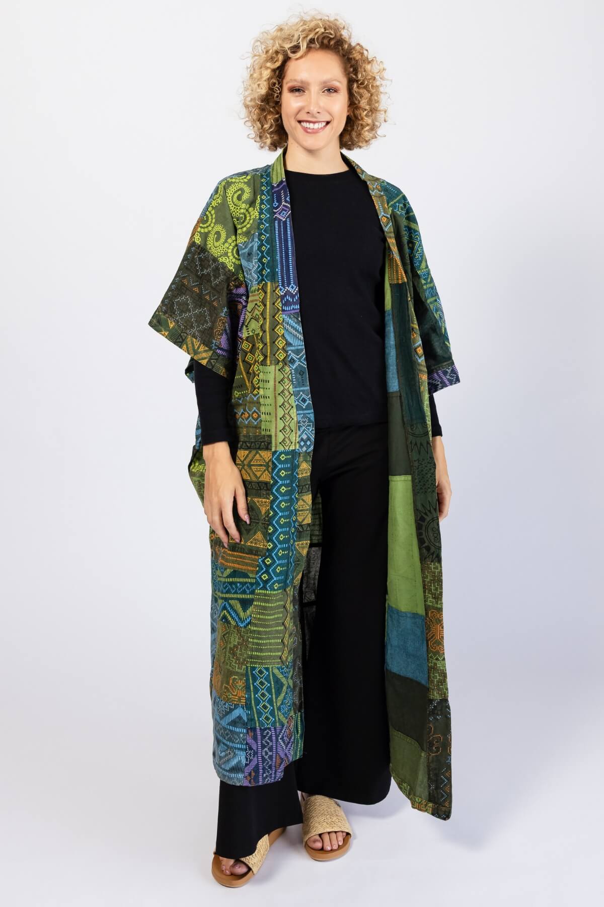 Surya Cotton Patch Duster Jacket - ocean green colour