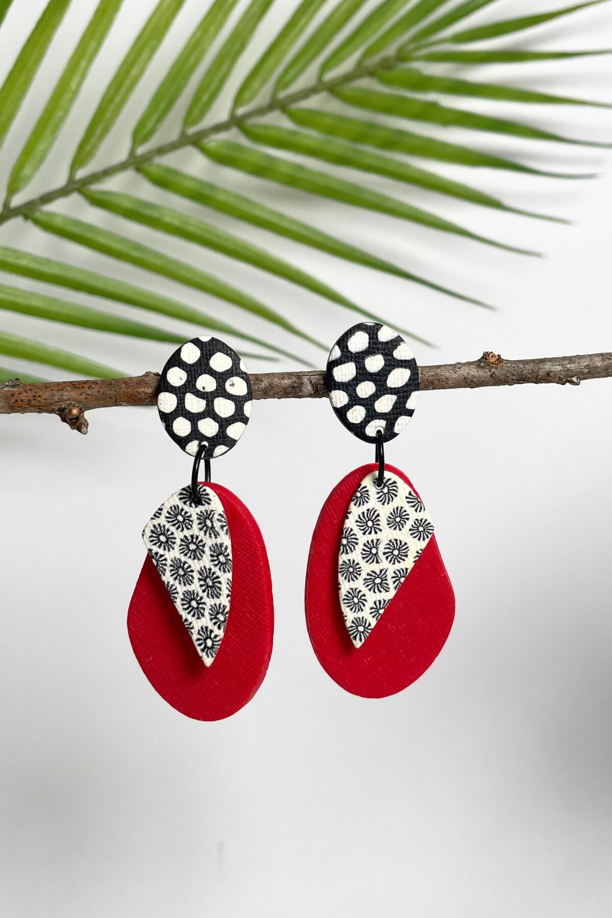 Surya Ethical Polymer Clay Earrings from Nepal - Red Flat Disc Style