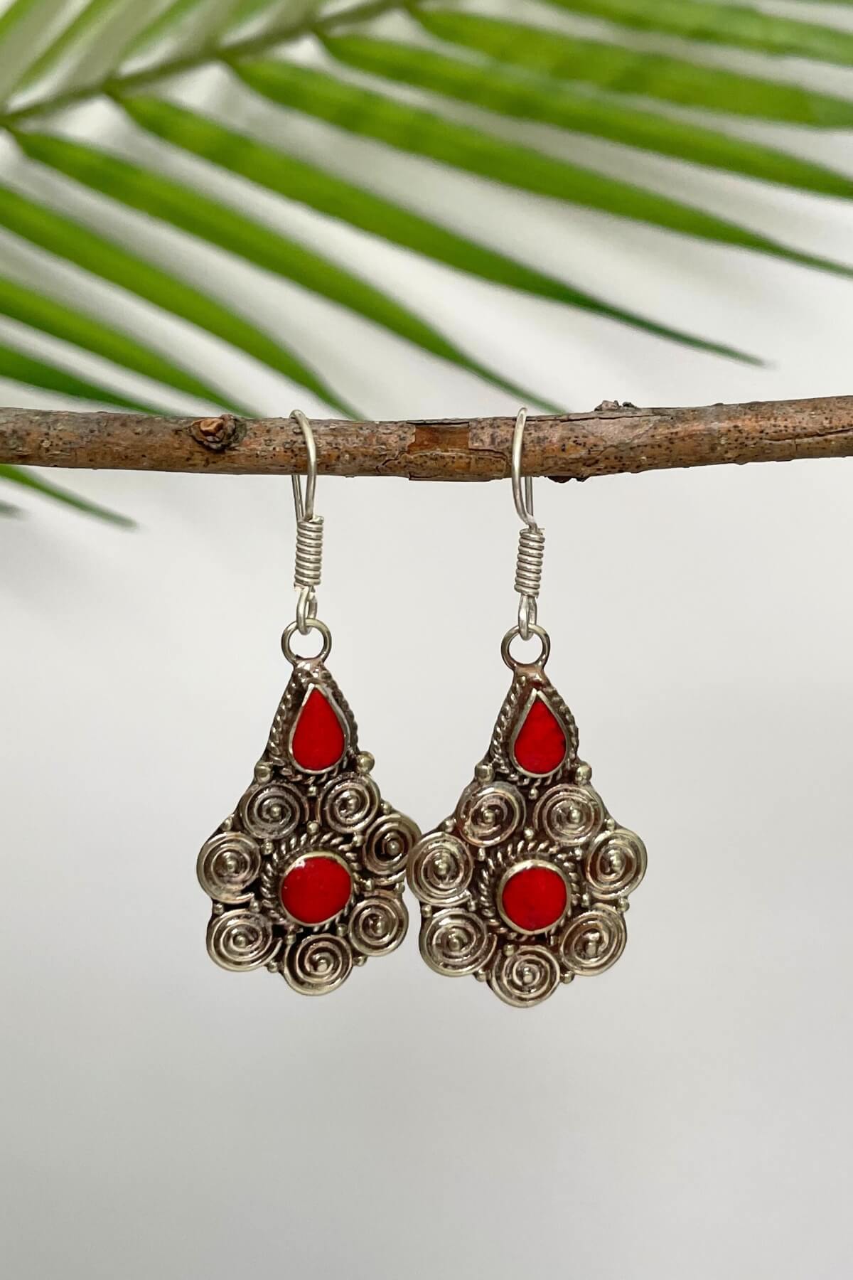 Surya Ethical Tibetan Earrings made in Nepal - Orange Tirsa