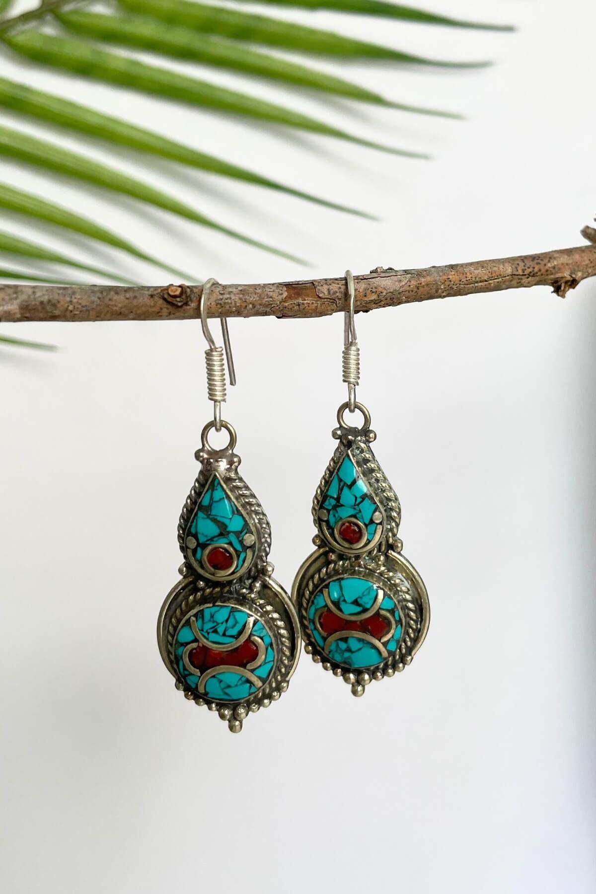Surya Ethical Tibetan Earrings made in Nepal - Chitra