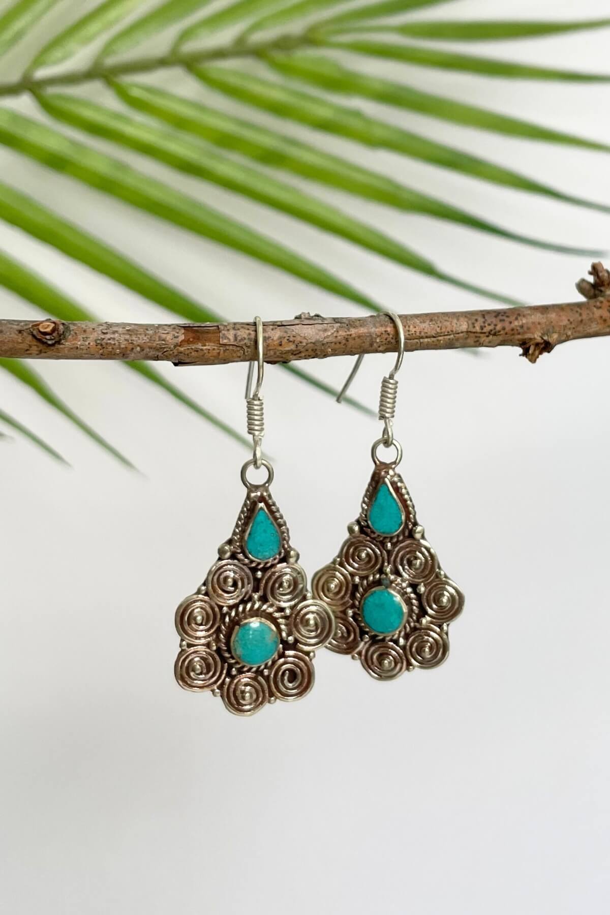Surya Ethical Tibetan Earrings made in Nepal - Turquoise Tirsa