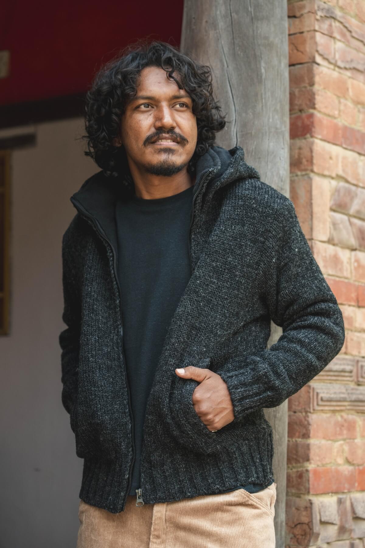 Surya Wool Jacket with Hood for Men - with pockets