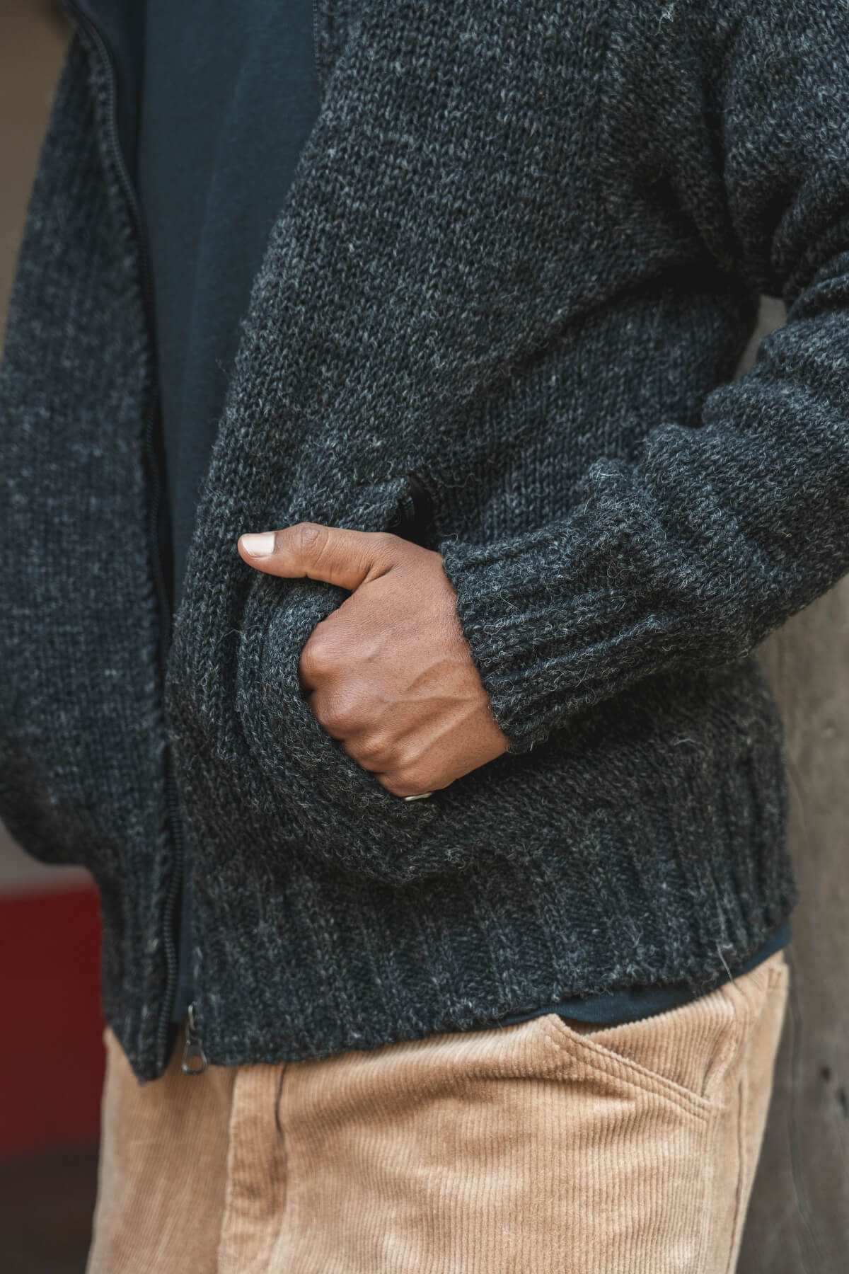 Surya Wool Jacket with Hood for Men - ribbed waistband for wind protection