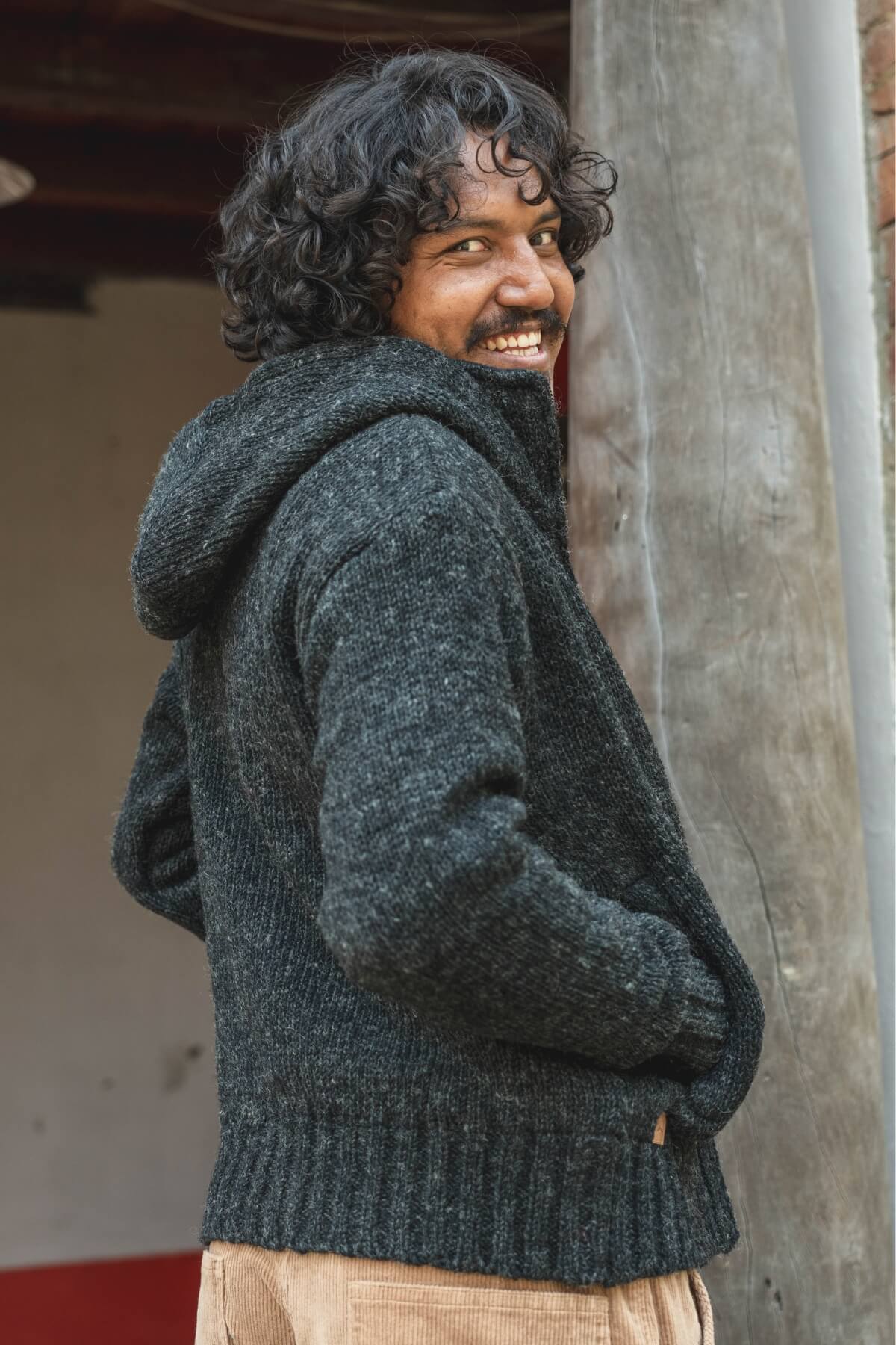 Surya Wool Jacket with Hood for Men - Charcoal