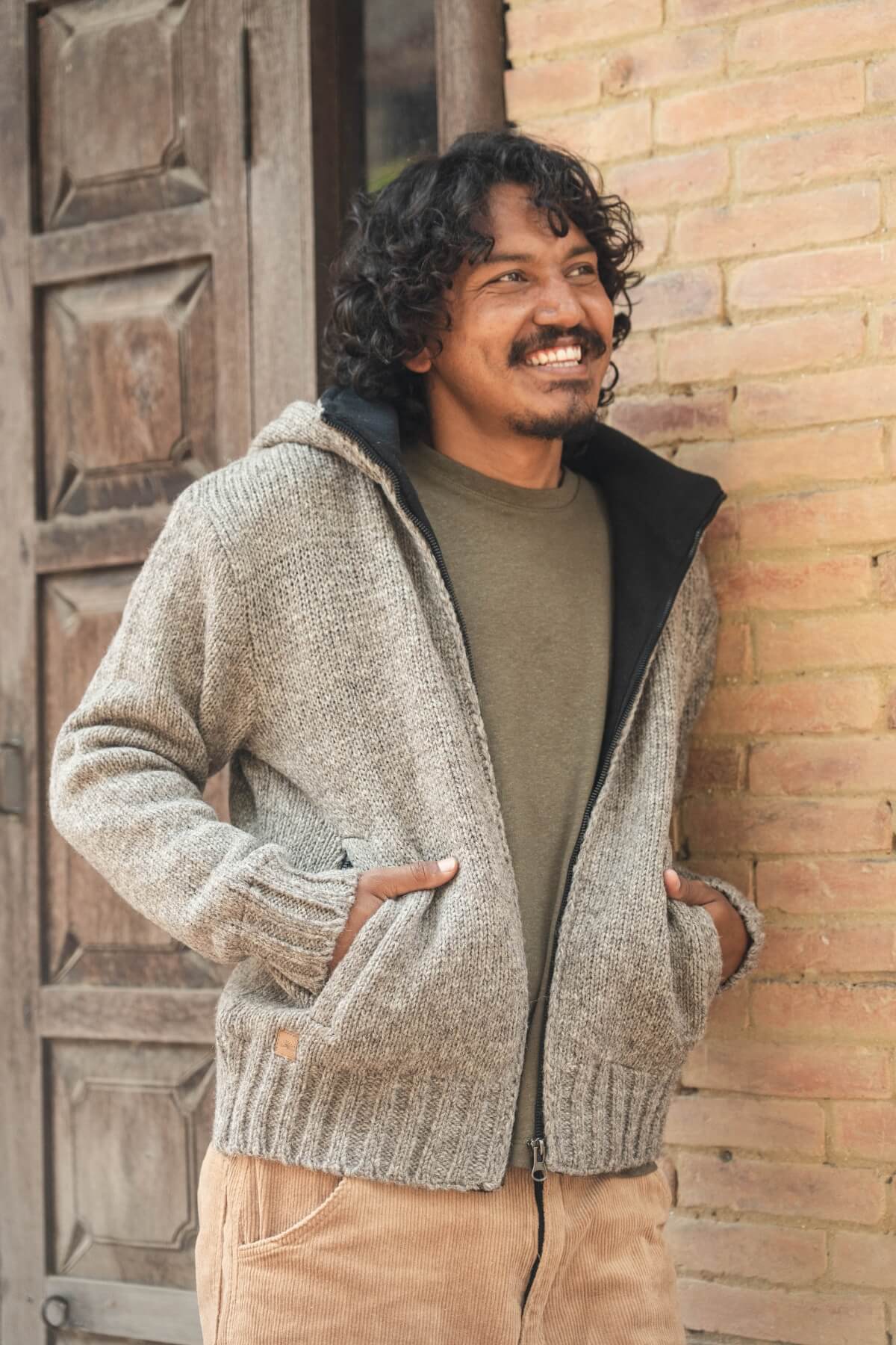 Surya Wool Jacket with Hood for Men - Grey