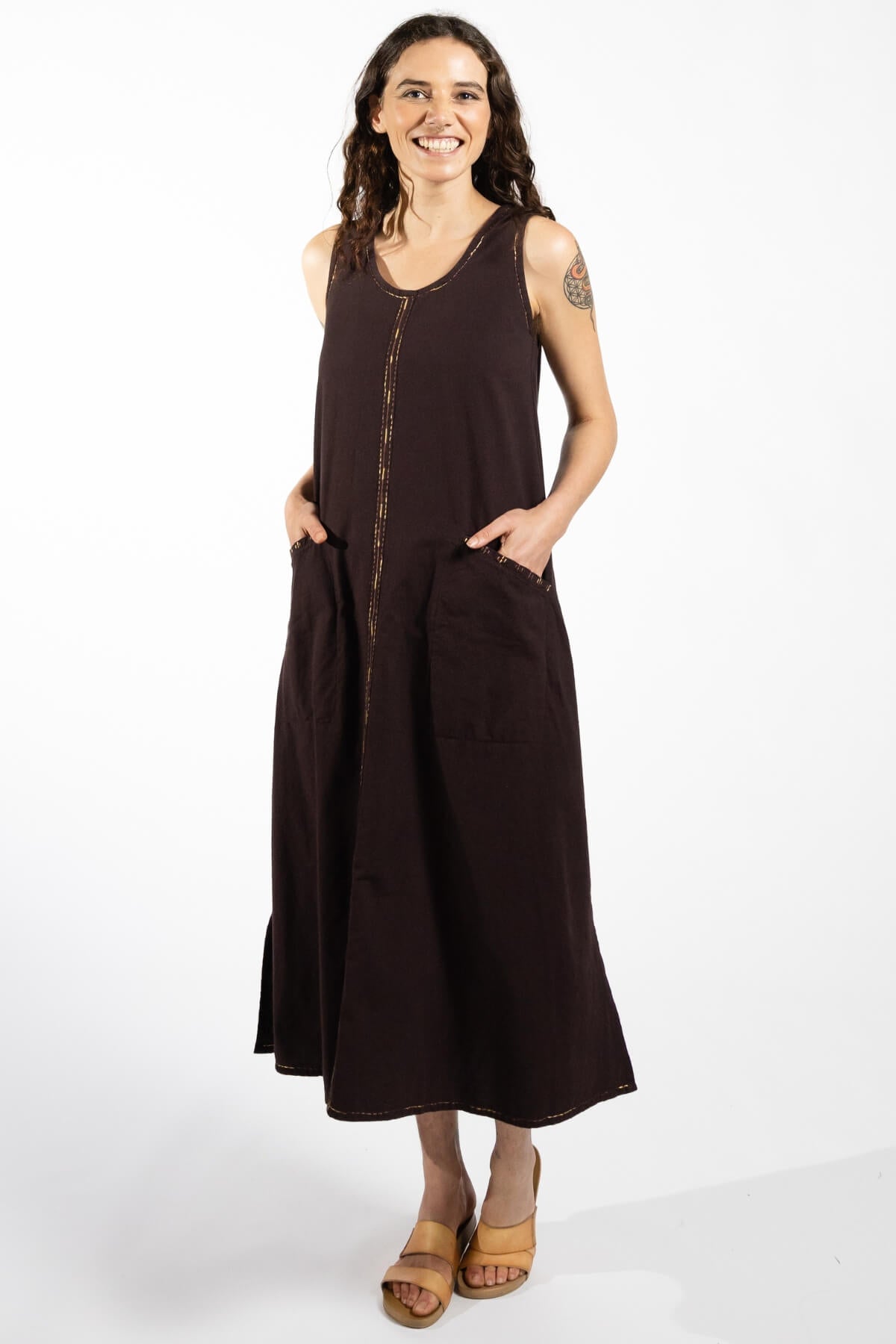 Surya Ethical Cotton 'Calliope' Dress made in Nepal - Chocolate