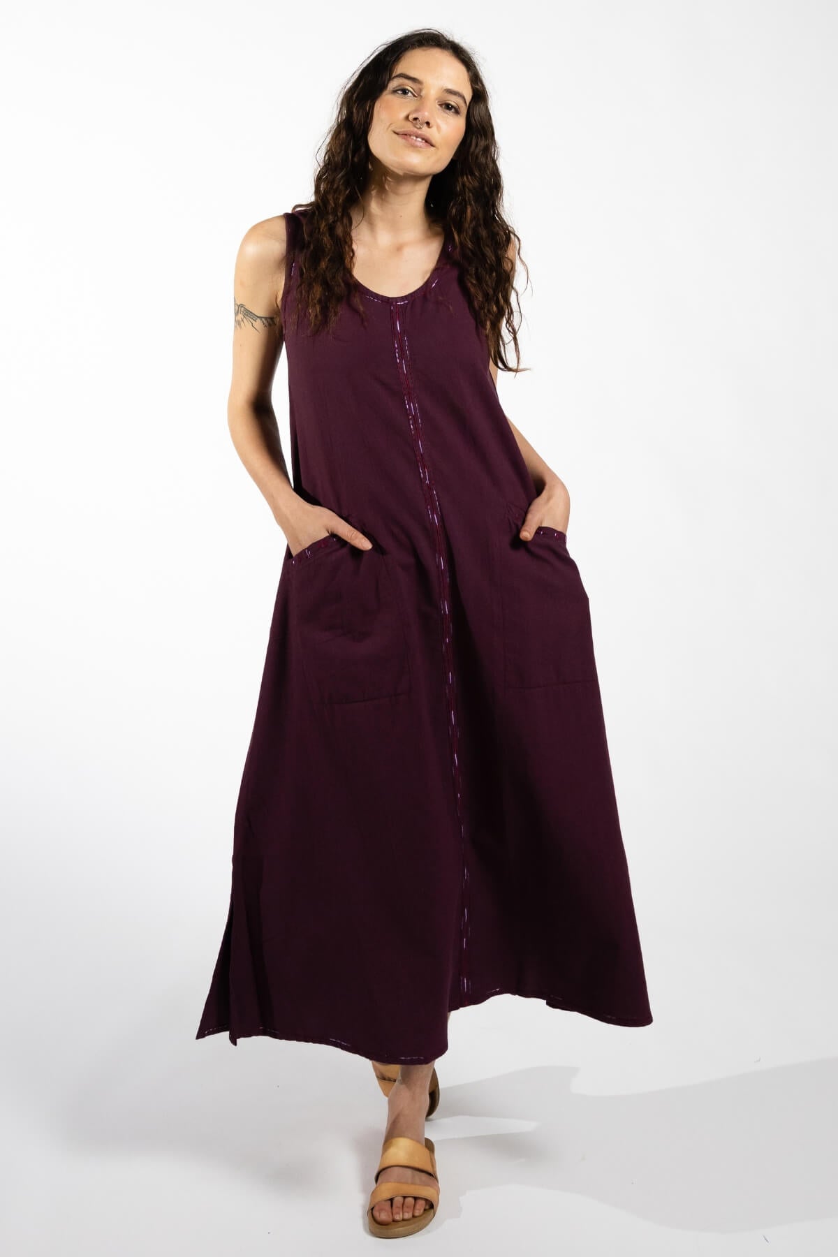 Surya Ethical Cotton 'Calliope' Dress made in Nepal - Wine