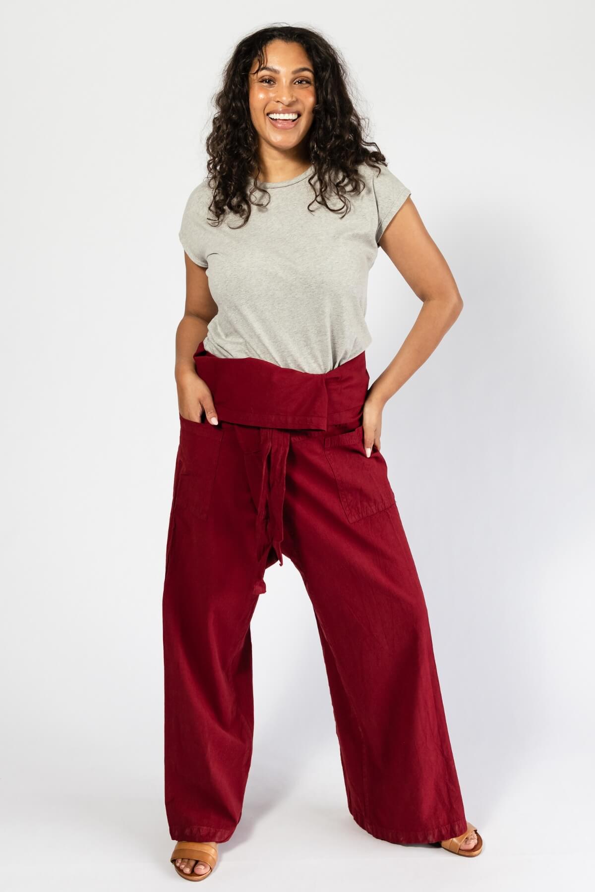 Surya Cotton Thai Fisherman Pants for Women - Berry
