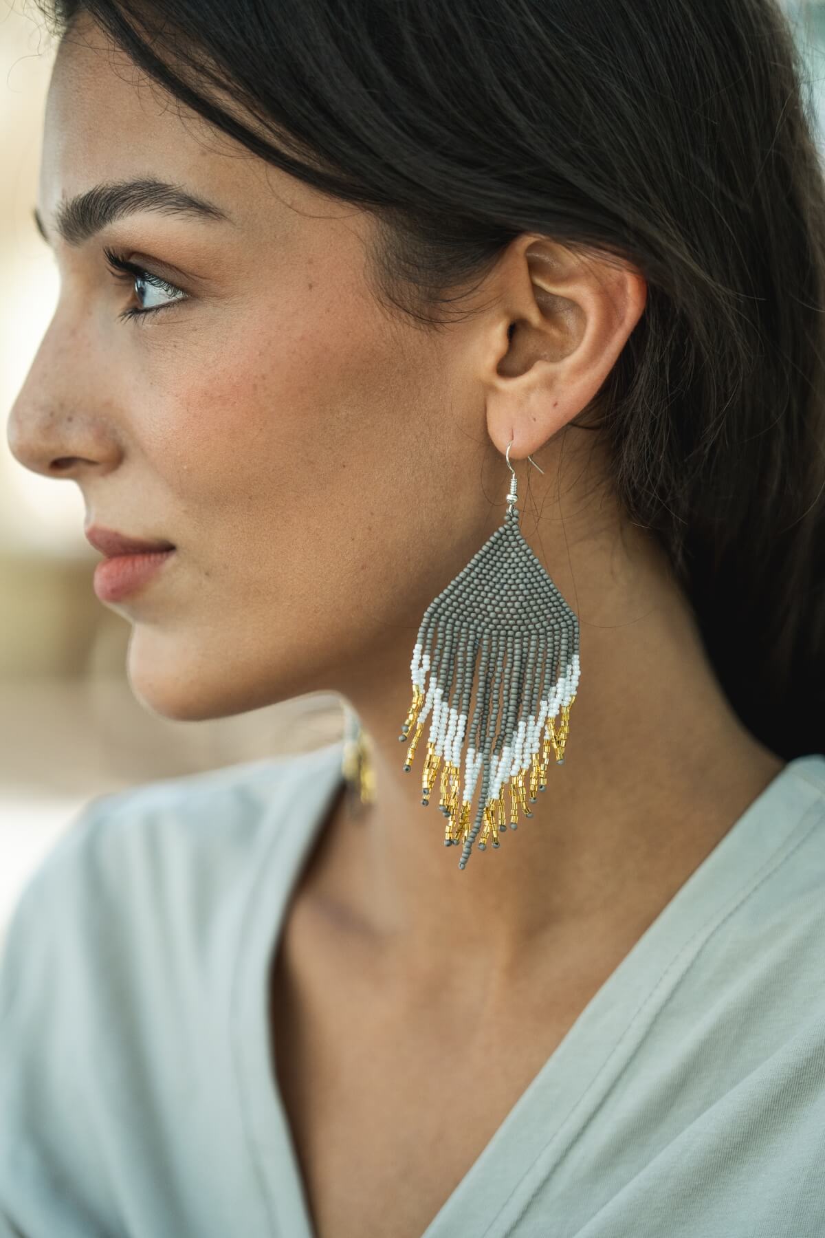 Surya Glass Bead Earrings - Bluegum Silver