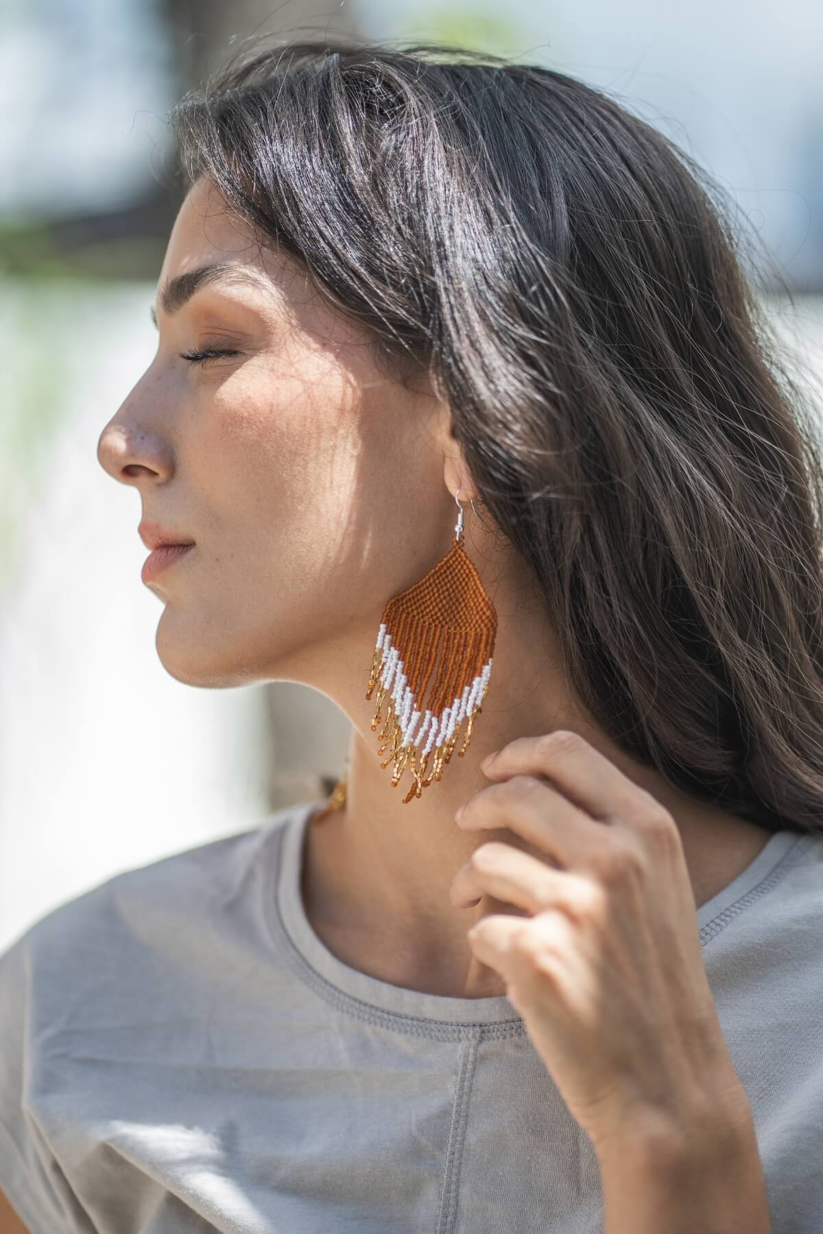 Surya Handmade Glass Bead Earrings - Gold Colour